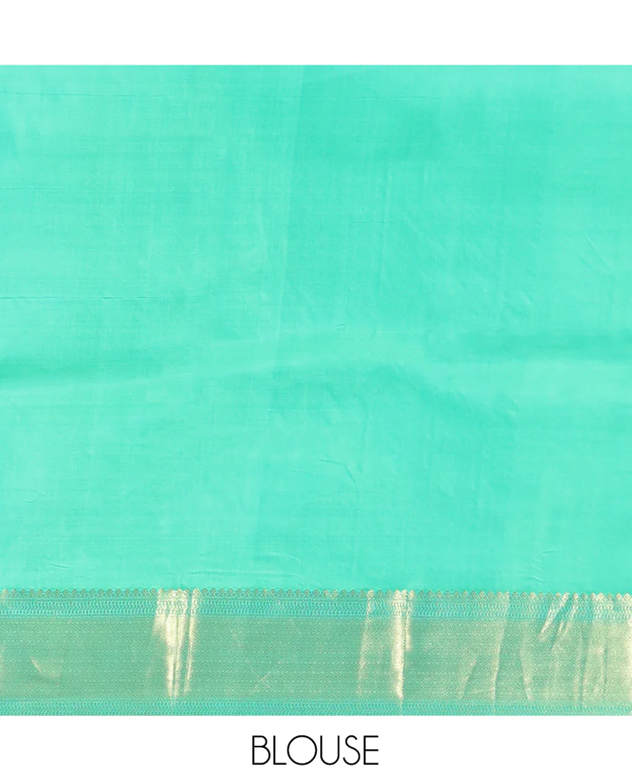 Sandal Vasundhara Silk Saree, Woven with Zari Buttas All Over Its Body, Complemented by a Contrast Border of Jada Nagam, and Kodi Visiry Designs, Intricately Designed Pallu, and Paired with a Contrast Blouse - Image 6