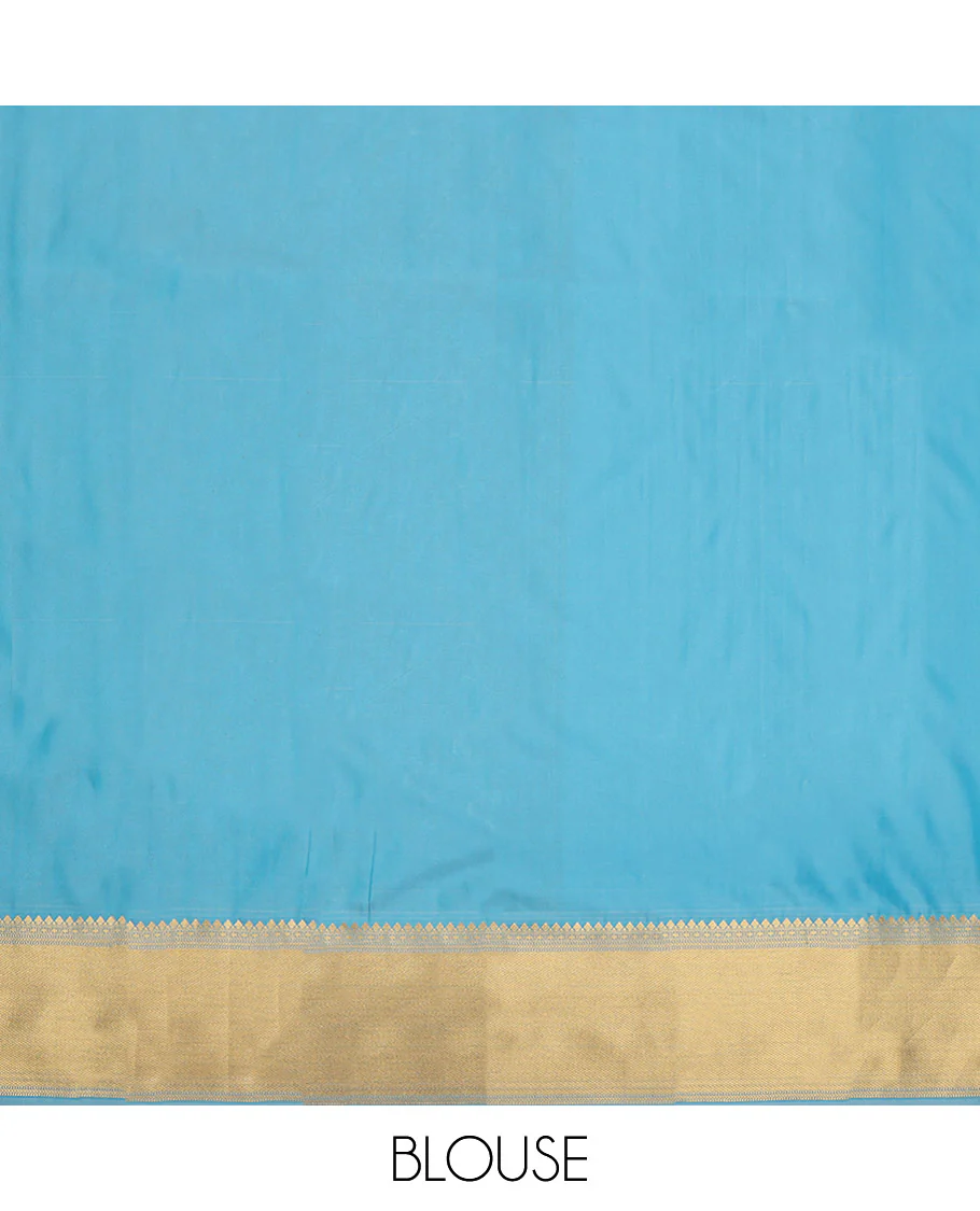 Sky Blue Budget Silk Saree, Enriched with Zari Buttas All Over Its Body, Highlighted by Traditional Zari Designs Woven Border, Grand Pallu, Paired with a Matching Blouse - Inspired by Trisha Blue Saree - Image 11