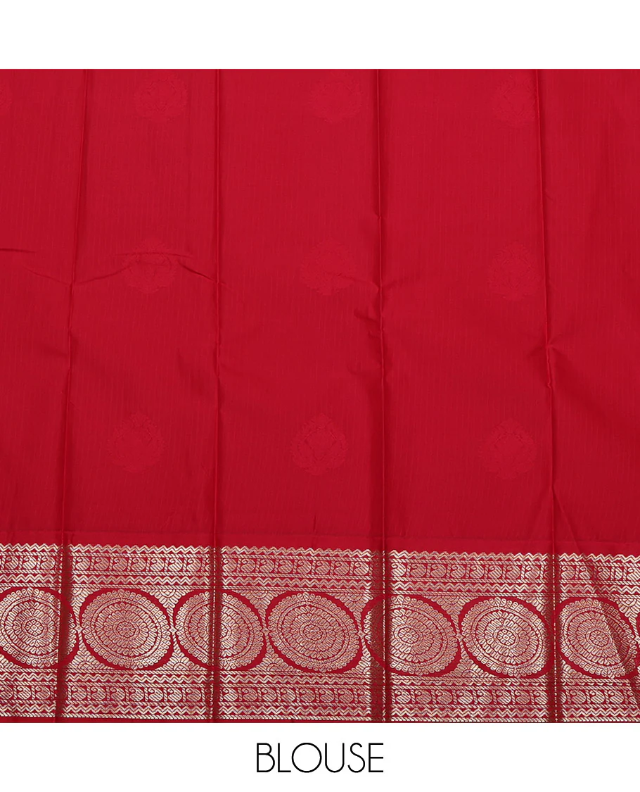 Turquoise Budget Silk Saree, Embellished with Zari Buttas All Over Its Body, Complemented by a Contrast Traditional Zari Design Border, Grand Jaal Pallu, and Paired with a Contrast Blouse - Image 4