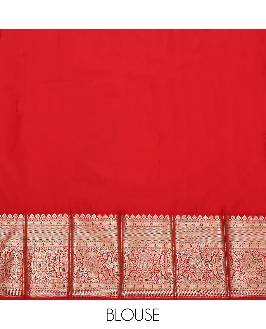 Turquoise Budget Silk Saree, Enlivened with Zari Buttas on Its Body, Complemented by a Contrast Traditional Zari Design Border, Grand Jaal Pallu, and Paired with a Contrast Blouse - Image 4