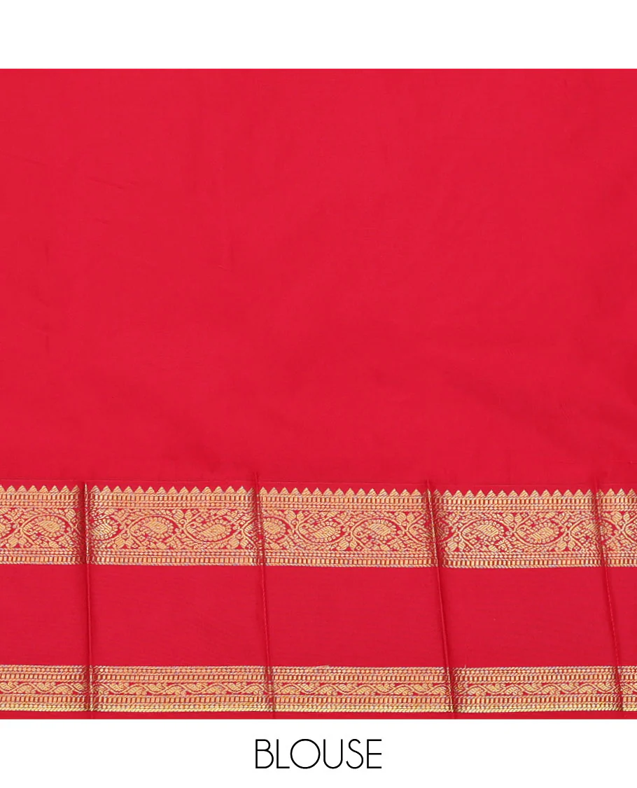 Turquoise Budget Silk Saree, Subtly Sparkled with Zari Buttas, Contrast Traditional Zari Rettai Pettu Border, Grand Pallu, and a Contrast Blouse - Image 4
