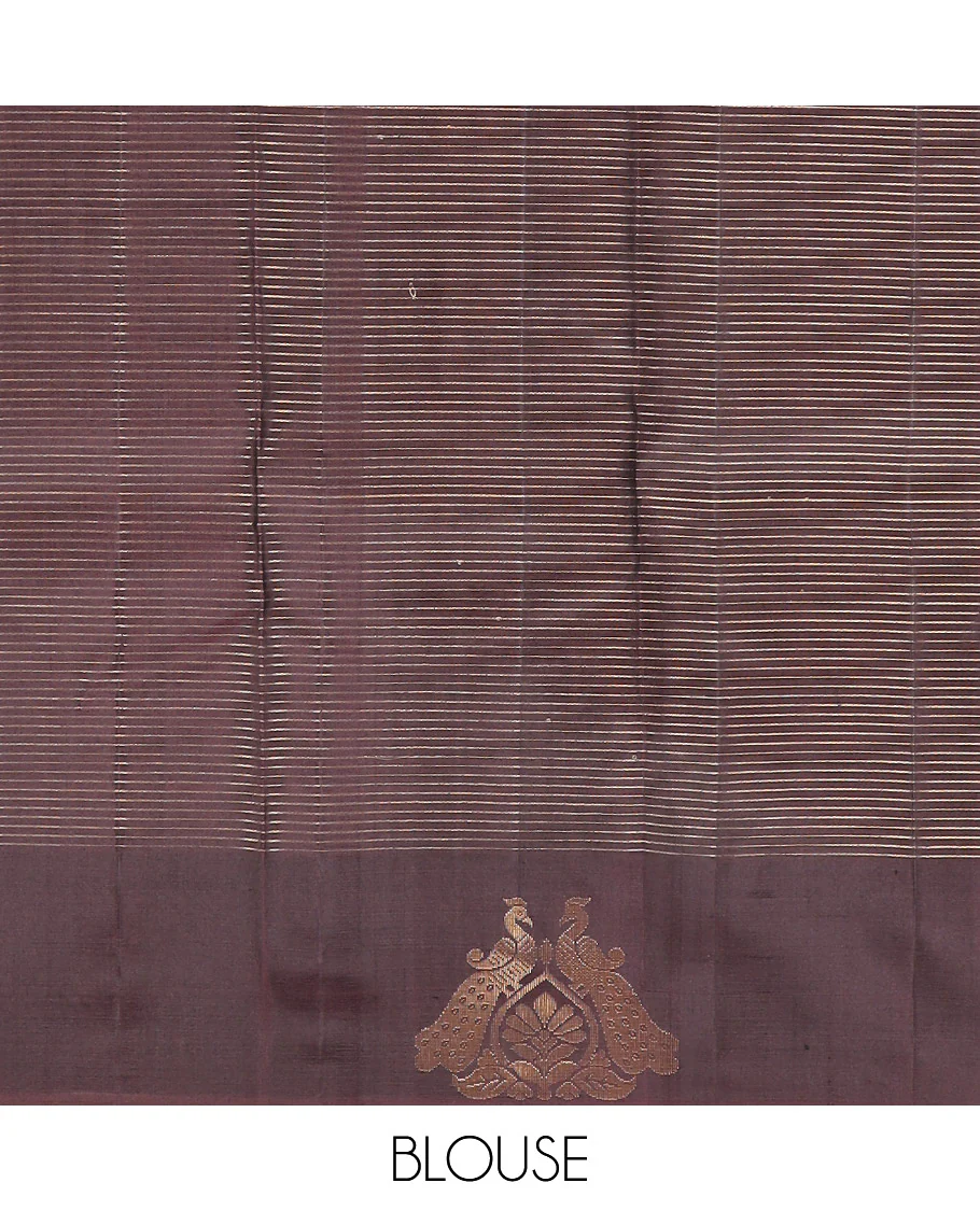 Turquoise Kanchipuram Silk Saree, Subtly Sparkled with Zari Checks on Its Body, Complemented by a Contrast Border of Mayil Designs, Pallu Beautified with Jaal Design, and Paired with a Contrast Blouse - Image 6