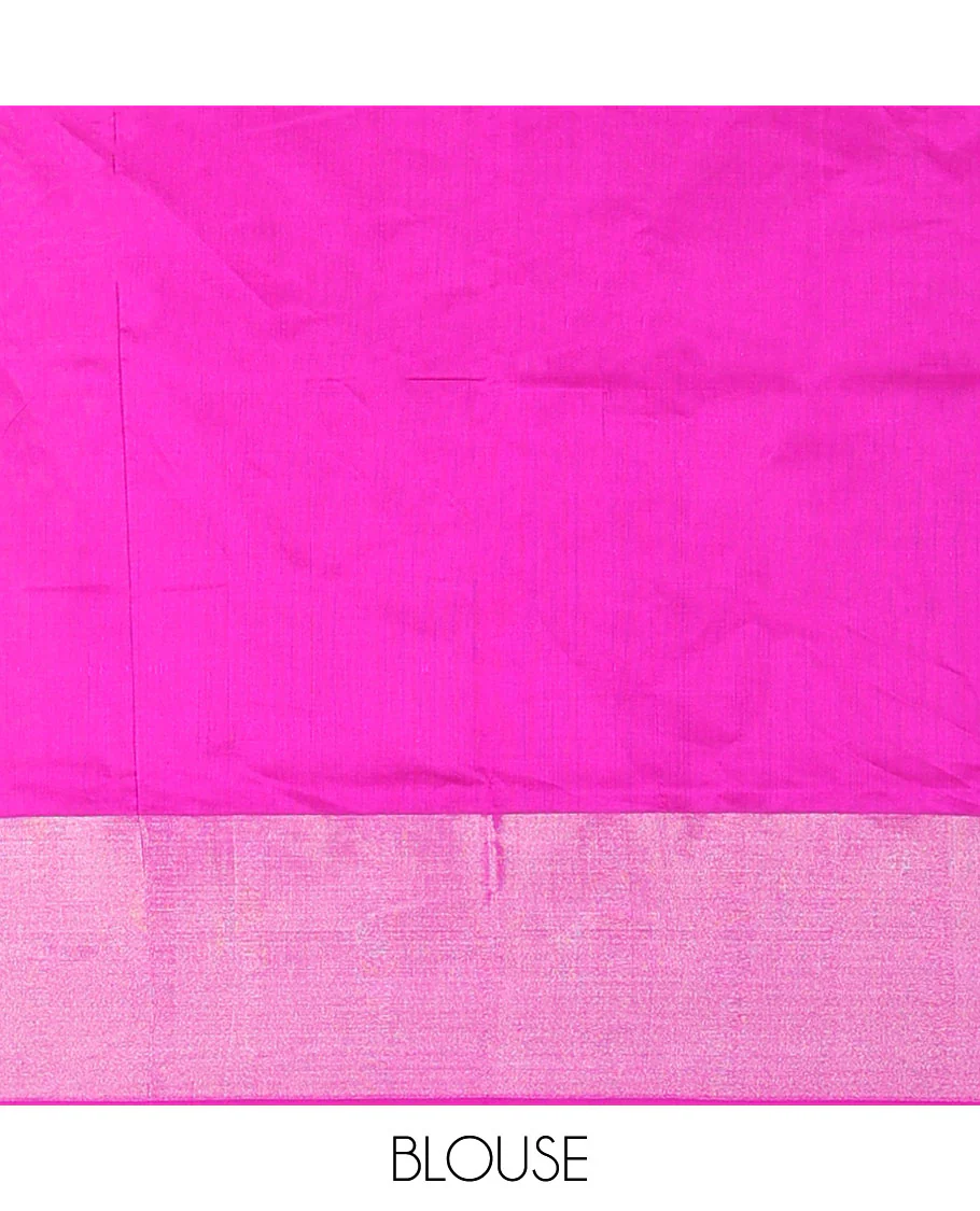 Turquoise Kuppadam Cotton Saree, Sparsely Woven with Meena Buttas All Over Its Body, Complemented by a Bavanji Border, Majestically Detailed Pallu, and Paired with a Contrast Blouse - Image 4