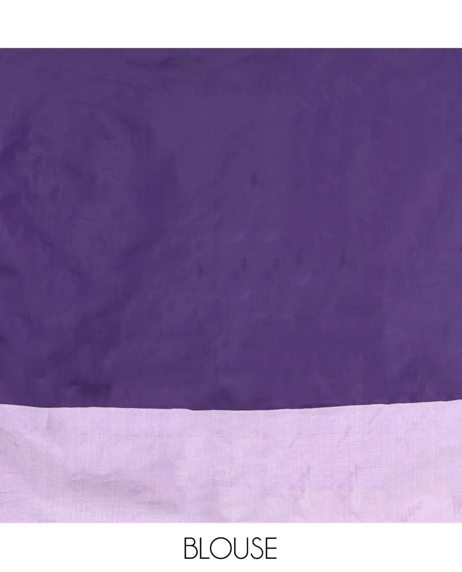 Violet  Aarani Gift Saree, Detailed with Butta on Its Body, Complemented by a Contrast-Zari Striped Border, Zari-Striped Pallu, and Paired with a Contrast Blouse - Image 3