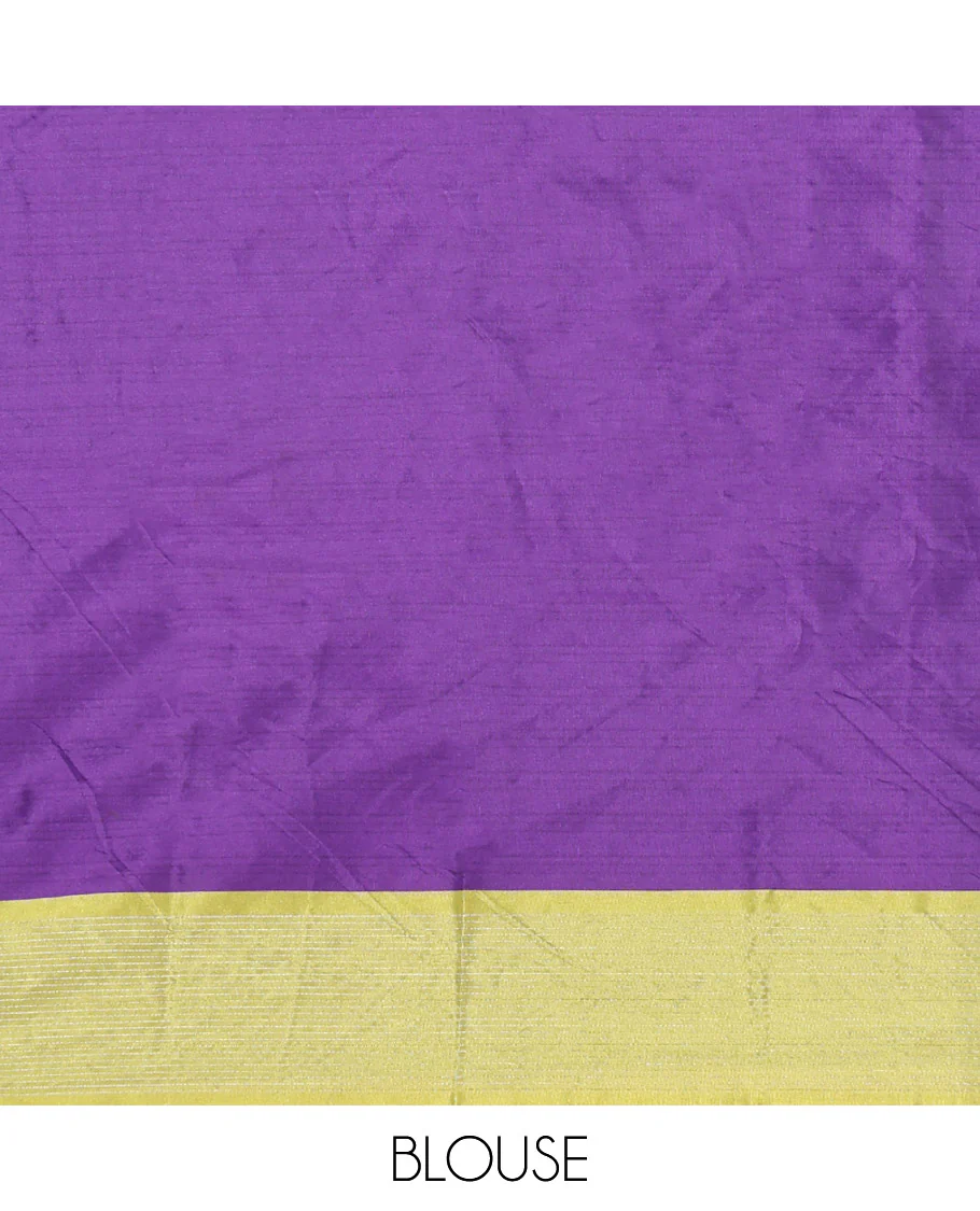 Violet Aarani Gift Saree, Steeped with Stripes on Its Body, Complemented by a Contrast Border, a Self-Pallu of Stripes, and Paired with a Matching Blouse - Image 4