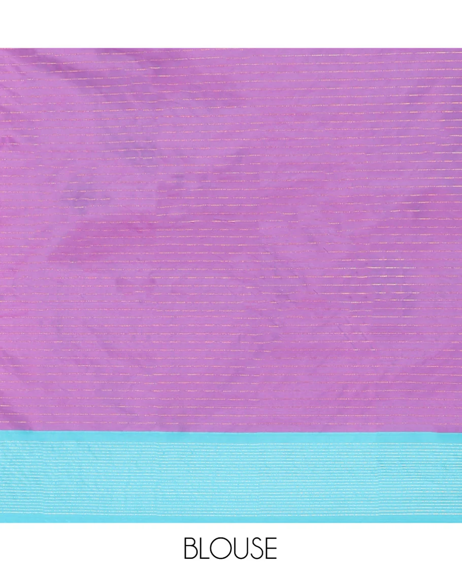 Violet Aarani Gift Saree, Woven with Zari Buttas on Its Body, Complemented by a Contrast Border, Pallu of Stripes, and Paired with a Matching Blouse - Image 3