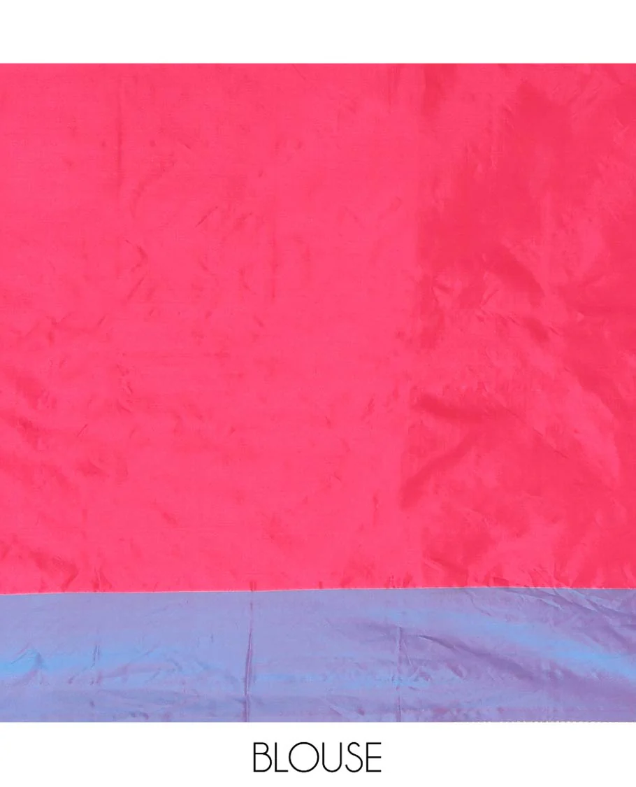 Violet and Pink Aarani Silk Saree, Graced with a Zari Checked Design on Its Body, Complemented by a Contrast Border, Pallu of Zari Stripes, and Paired with a Contrast Blouse - Image 5