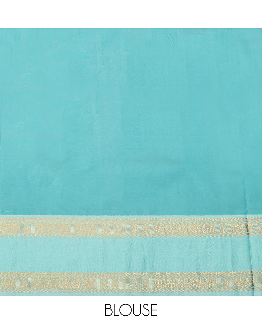 Violet Budget Silk Saree, Finely Crafted with Temple Zari Buttas All Over Its Body, Complemented by a Contrast Traditional Zari Design Rettai Pettu Border, Grand Jaal Pallu, and Paired with a Contrast Blouse - Image 4