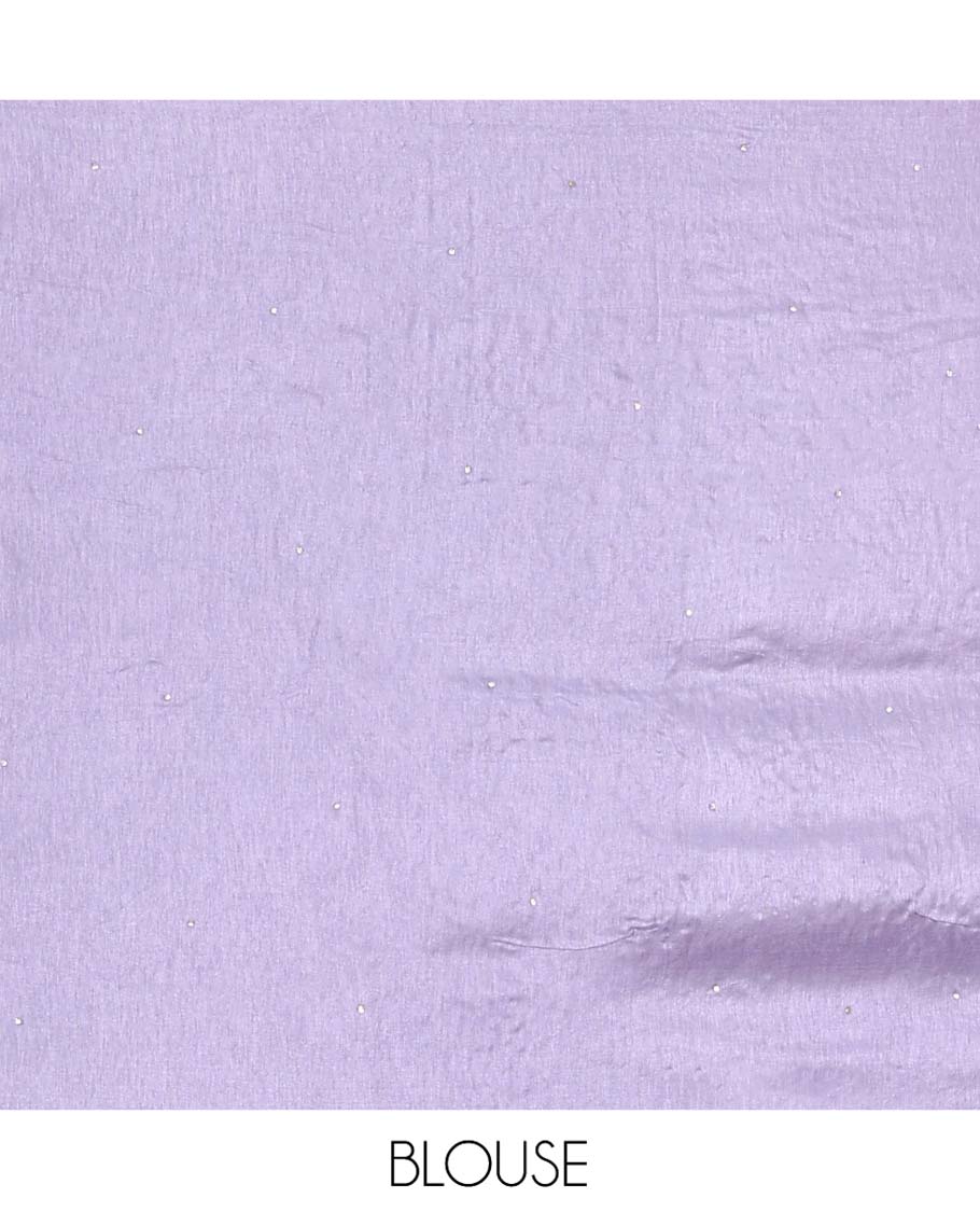 Violet Dola Silk Saree, Delicately Woven with Buttas on Its Body, Complemented by Contrast Border of Traditional and Embroidery Work, Intricately Designed Pallu, and Paired with a Contrast Blouse - Image 5