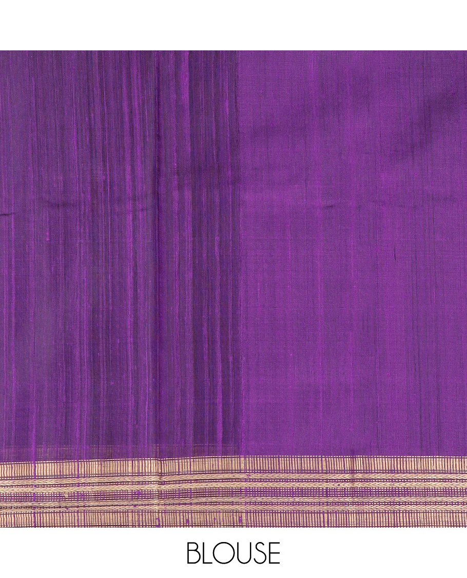 Violet Dupion Silk Saree Accentuated with Buttas All Over Its Body, Highlighted by a Self-Border of Geometric Patterns, Pallu Steeped with Stripes, and Paired with a Matching Blouse - Image 4