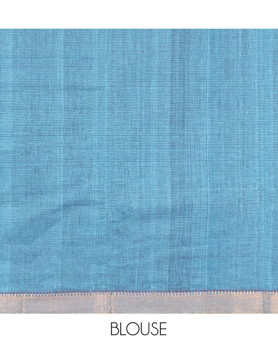 Violet Mangalgiri Cotton Saree, Detailed with Stripes on Its Body, Complemented by Contrast Zari Temple Border, Zari-Striped Pallu, and Paired with a Contrast Blouse - Image 4