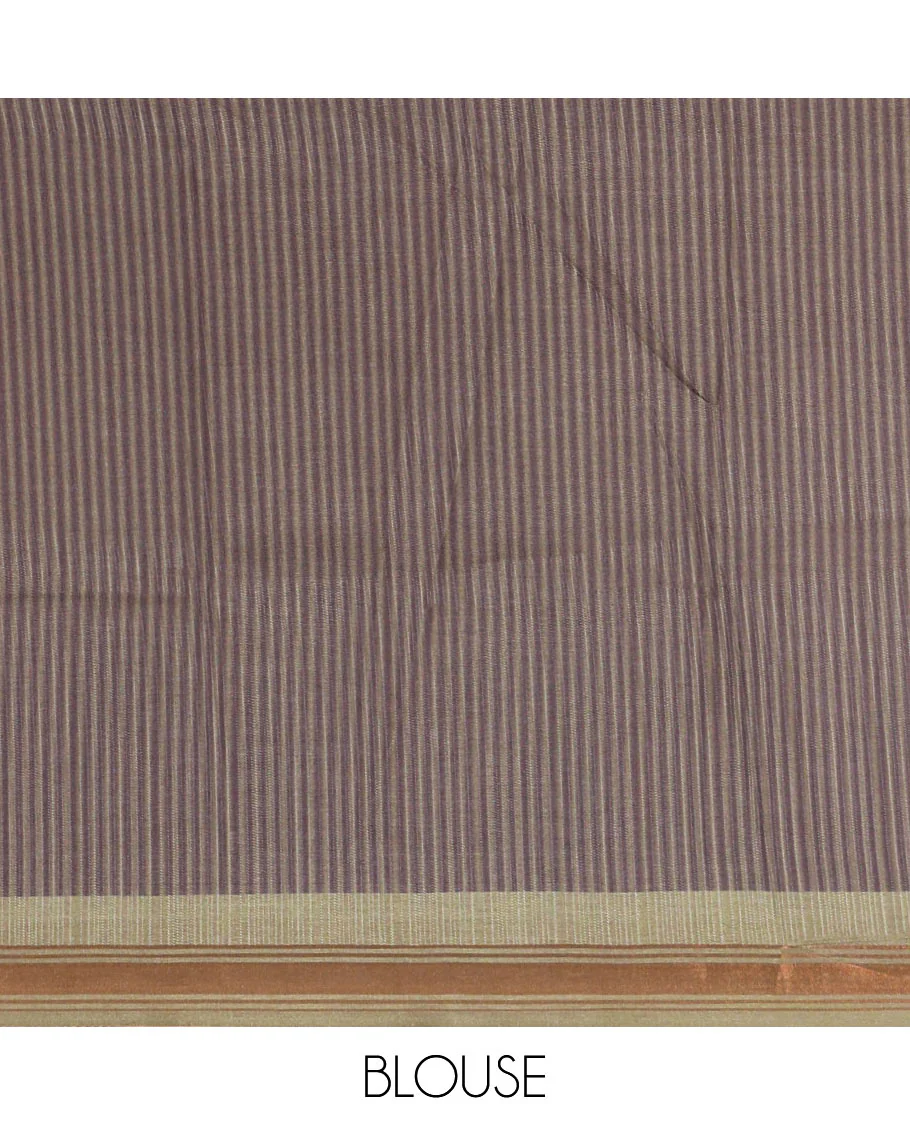 Violet Manipuri Silk Saree, Accentuated with Kalamkari-Style Floral Vine and Peacock Motifs Printed All Over Its Body, Complemented by a Contrast Zari Border, Pallu of Chevron Stripes, and Paired with a Contrast Blouse - Image 3