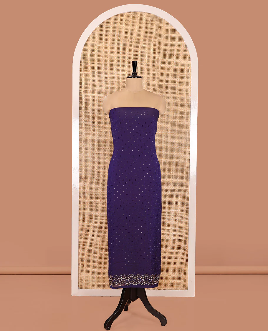 Violet Material Churidar Set, Ornamented with Swarovski Stone Work Nc Moss Organza Top, Comes with a Plain Santoon Bottom, and Floral Printed Nc Moss Organza Dupatta - Image 4