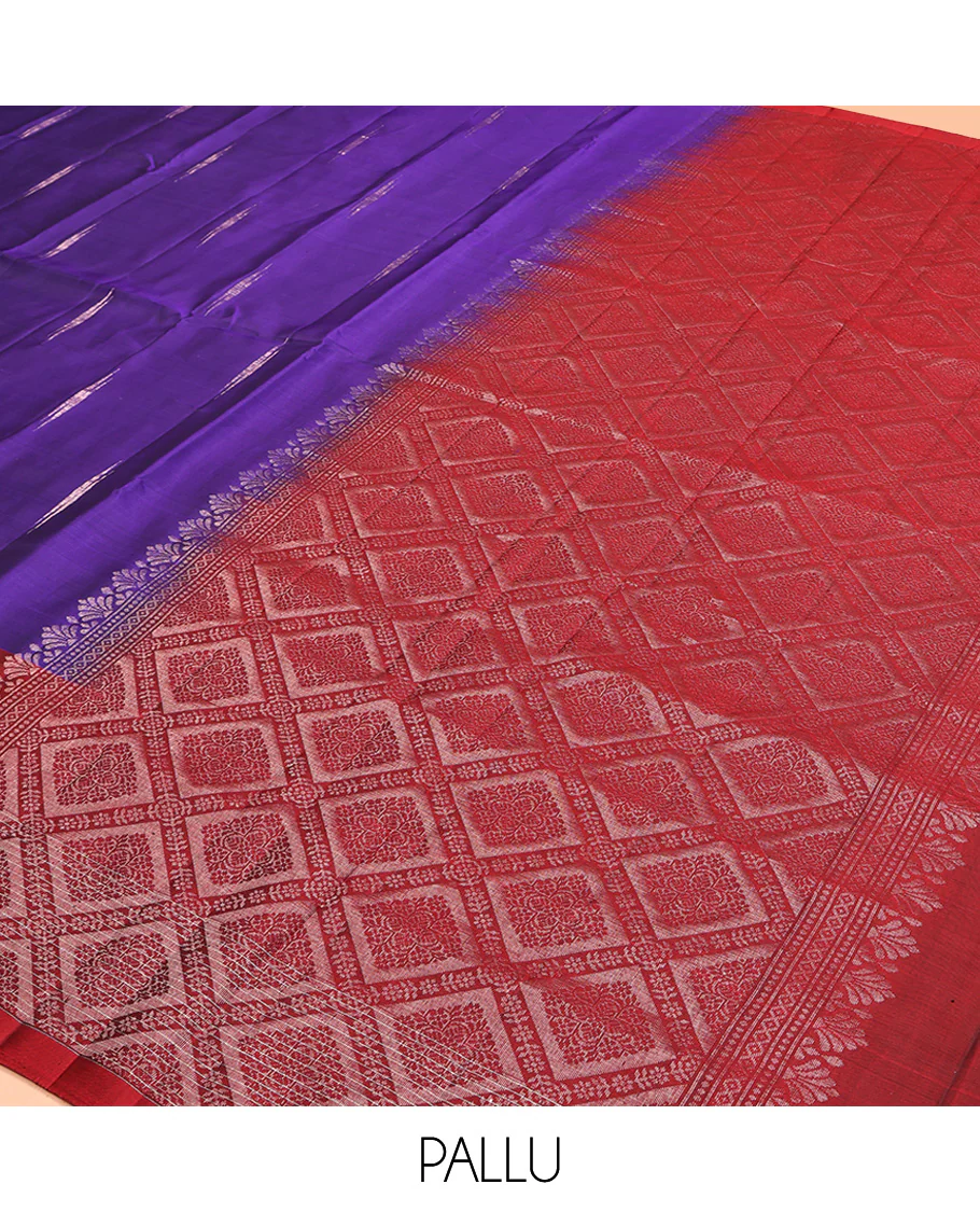 Violet Mayuri Lite Silk Mix Saree, Detailed with Zari Buttas All Over Its Body, Complemented by a Contrast Checked Border, Grand Jaal Pallu, and Paired with a Contrast Blouse - Image 5