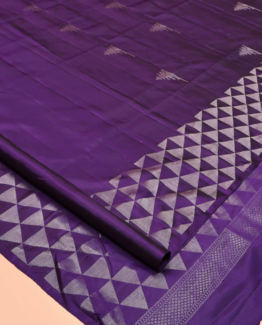 Violet Mayuri Soft Silk Saree, Accentuated with Zari Buttas All Over Its Body, Complemented by Ara Maadam Border, Pallu of Same Ara Maadam Designs, and Paired with a Matching Blouse - Image 2