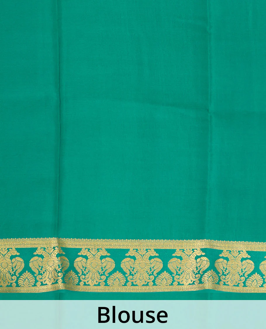 Purple plain Mysore silk saree, contrast two-headed eagle border, and pallu of traditional designs - Image 5