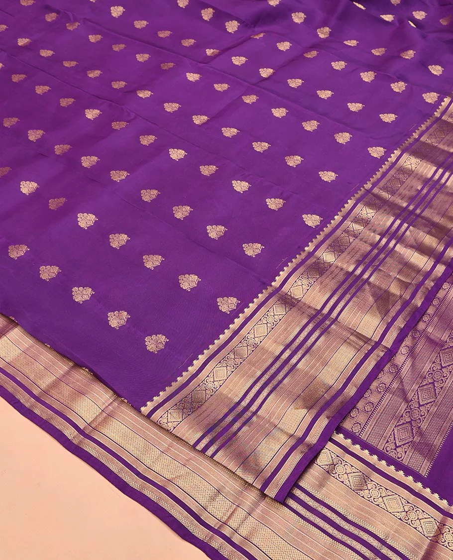 Violet Vasundhara Lite Silk Mix Saree, Elevated with Zari Buttas On Its Body, Highlighted by Rekku, Diamond, Kathir, Neli, and Mayil Kann Designs, Grandly Decked Up Pallu and Paired with a Matching Blouse - Image 2