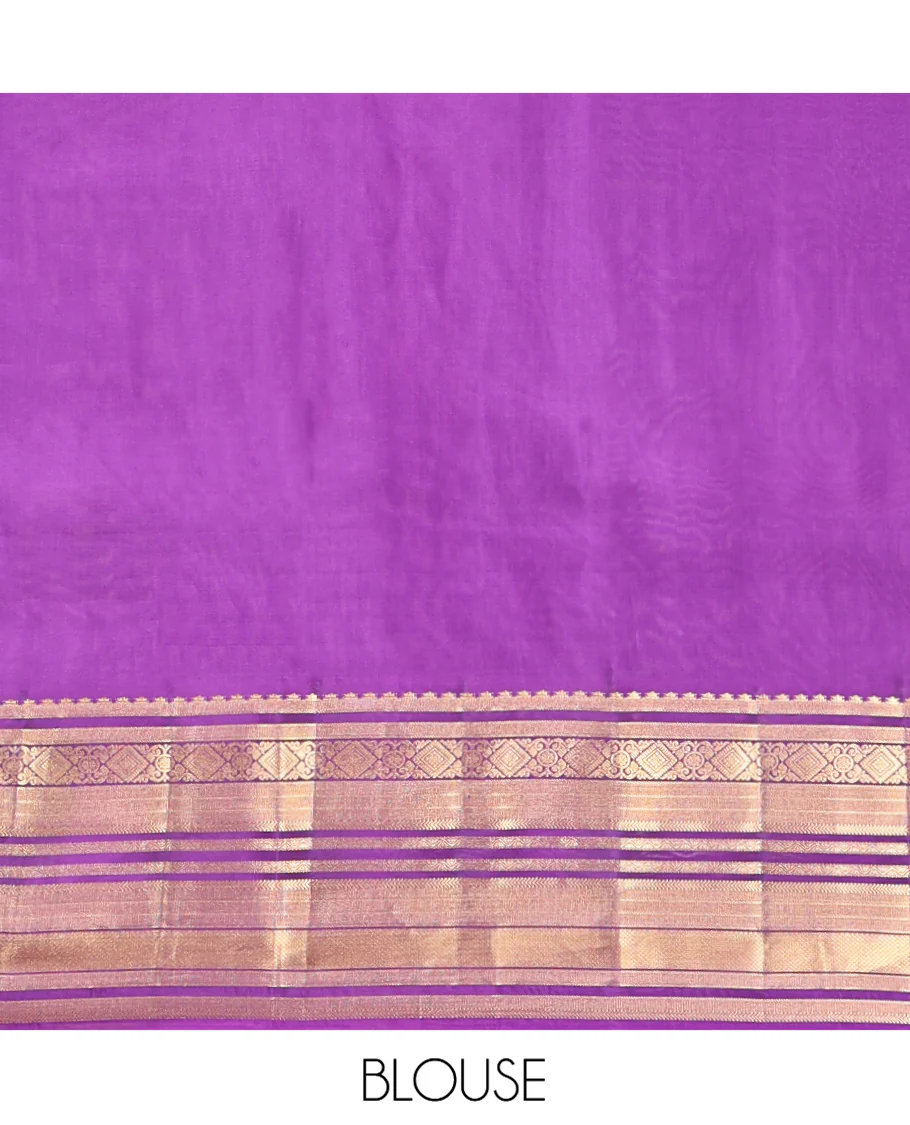 Violet Vasundhara Lite Silk Mix Saree, Elevated with Zari Buttas On Its Body, Highlighted by Rekku, Diamond, Kathir, Neli, and Mayil Kann Designs, Grandly Decked Up Pallu and Paired with a Matching Blouse - Image 6