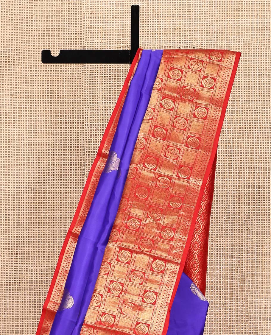 Violet Vasundhara Silk Saree, Prettified with Zari Buttas All Over Its Body, Complemented by a Contrast Border of Rekku, Banaras, Kathir, Chakram, Round Mayil, and Mayil Kann Designs, Grand Ogee-Patterned Pallu, and Paired with a Contrast Blouse - Image 3
