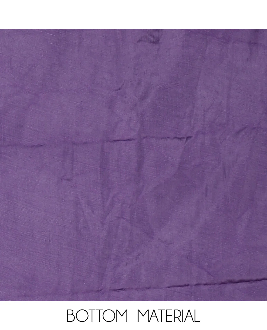 Violet Vichitra Silk Designer Material Chudidar Set, Uniquely Decorated with Floral Cross-Stiched Embroidered Top, A Subtly Plain Santoon Bottom, and Paired with a Georgette Abstract Printed Dupatta - Image 5