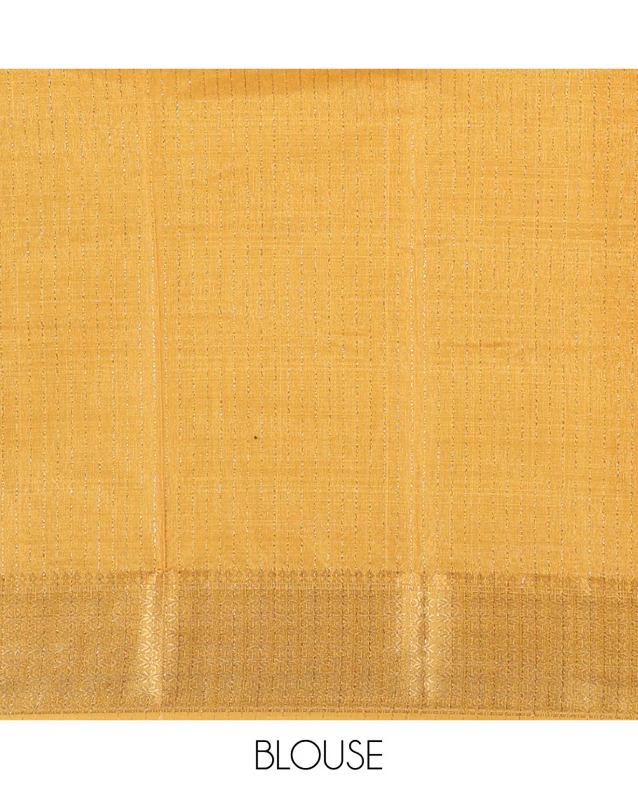 White and Yellow  Dola Silk Saree Decked Up with Vertical Zari Stripes All Over the Body, Complemented by a Contrast Border of Traditional Zari Designs, Self-Pallu of Stripes, and Paired with a Contrast Blouse - Image 6