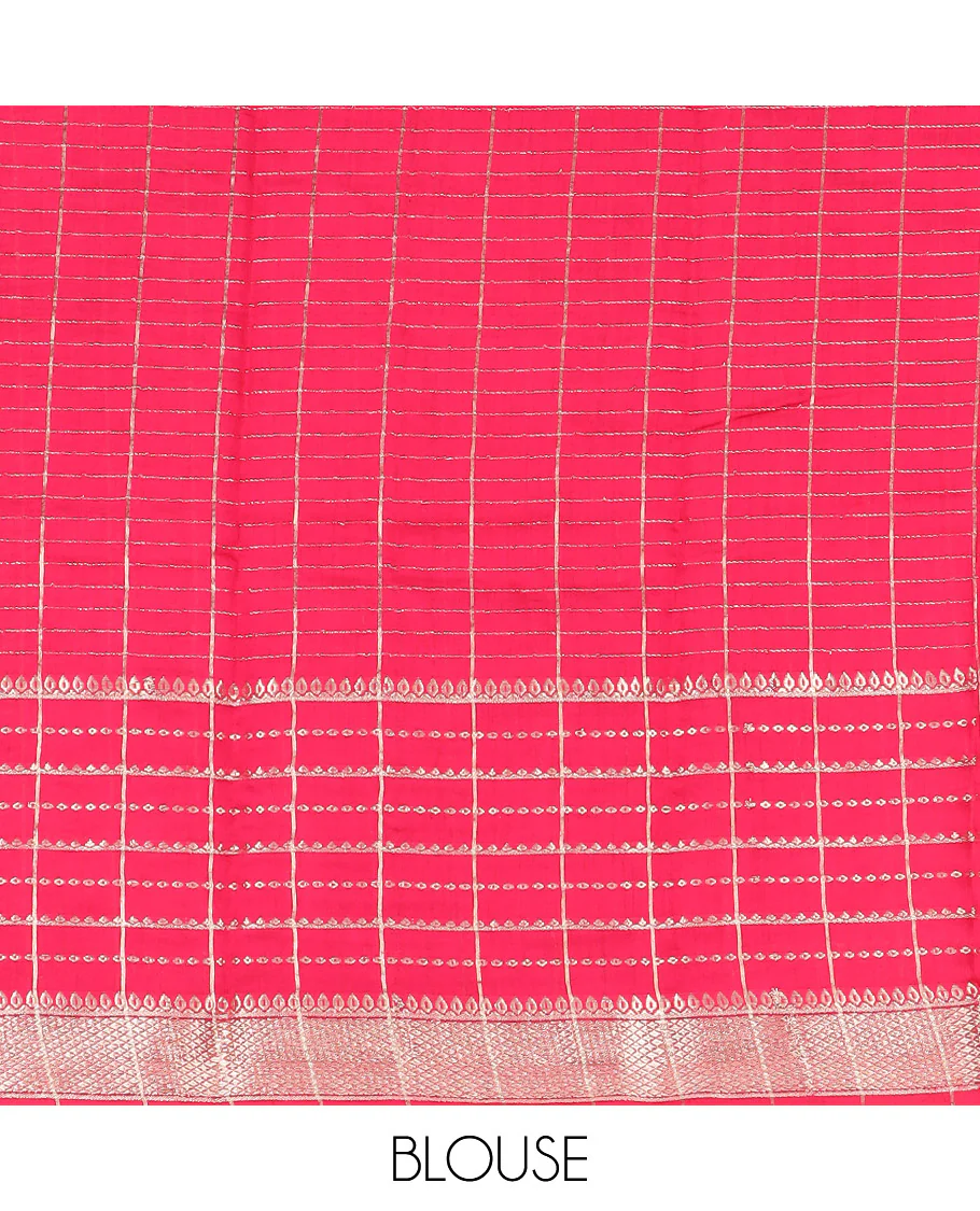 White Assam Silk Saree Richly Detailed with Zari Checks on Its Body, Complemented by a Contrast Border of Traditional Zari Designs, a Gleaming Pallu of Zari Stripes, and Paired with a Contrast Blouse - Image 4