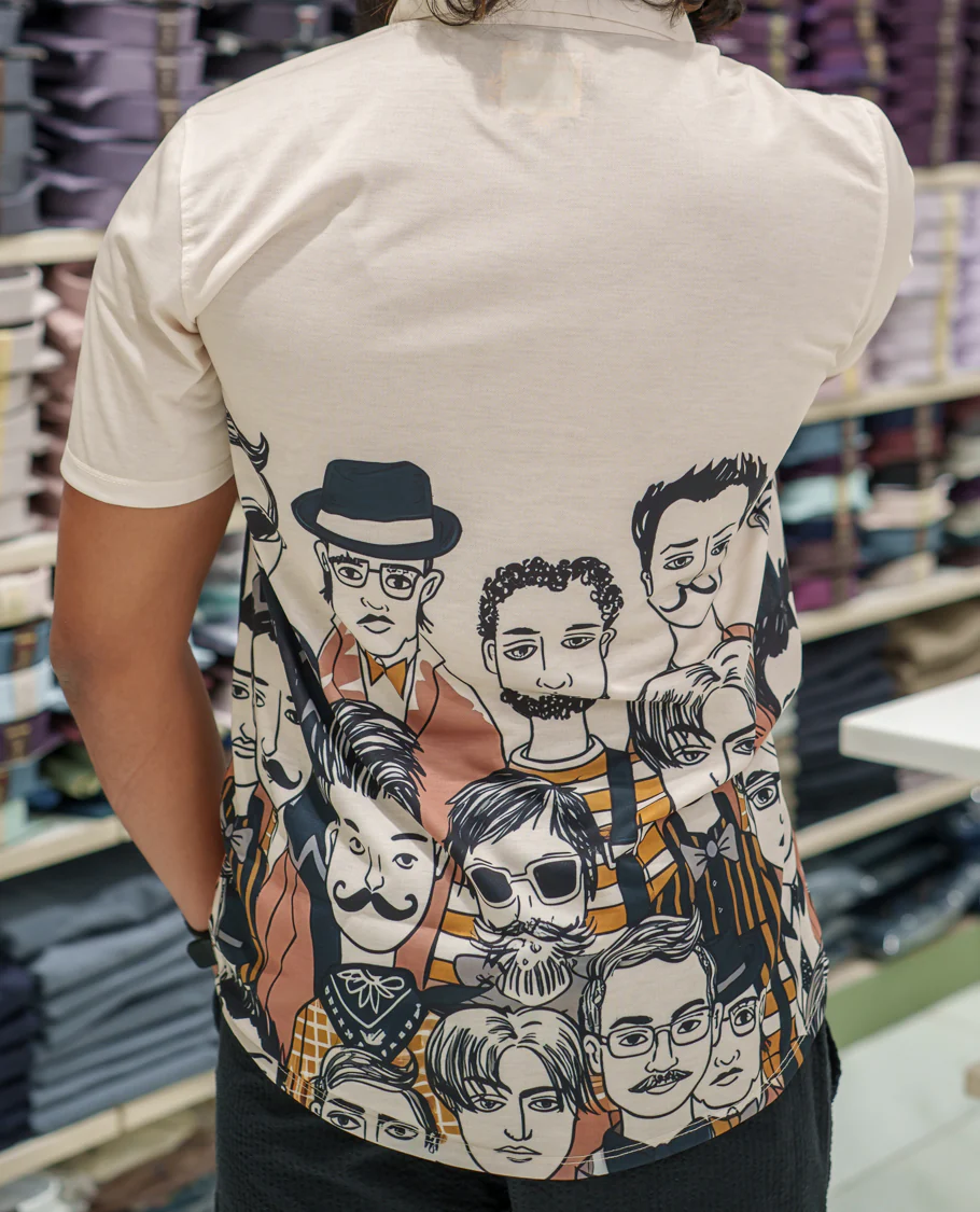 White Cotton-Blended Casual Shirt Comes with Human Figurines Print, Spread Collar, Half Sleeves, Regular Fit, and Regular Length - Image 5