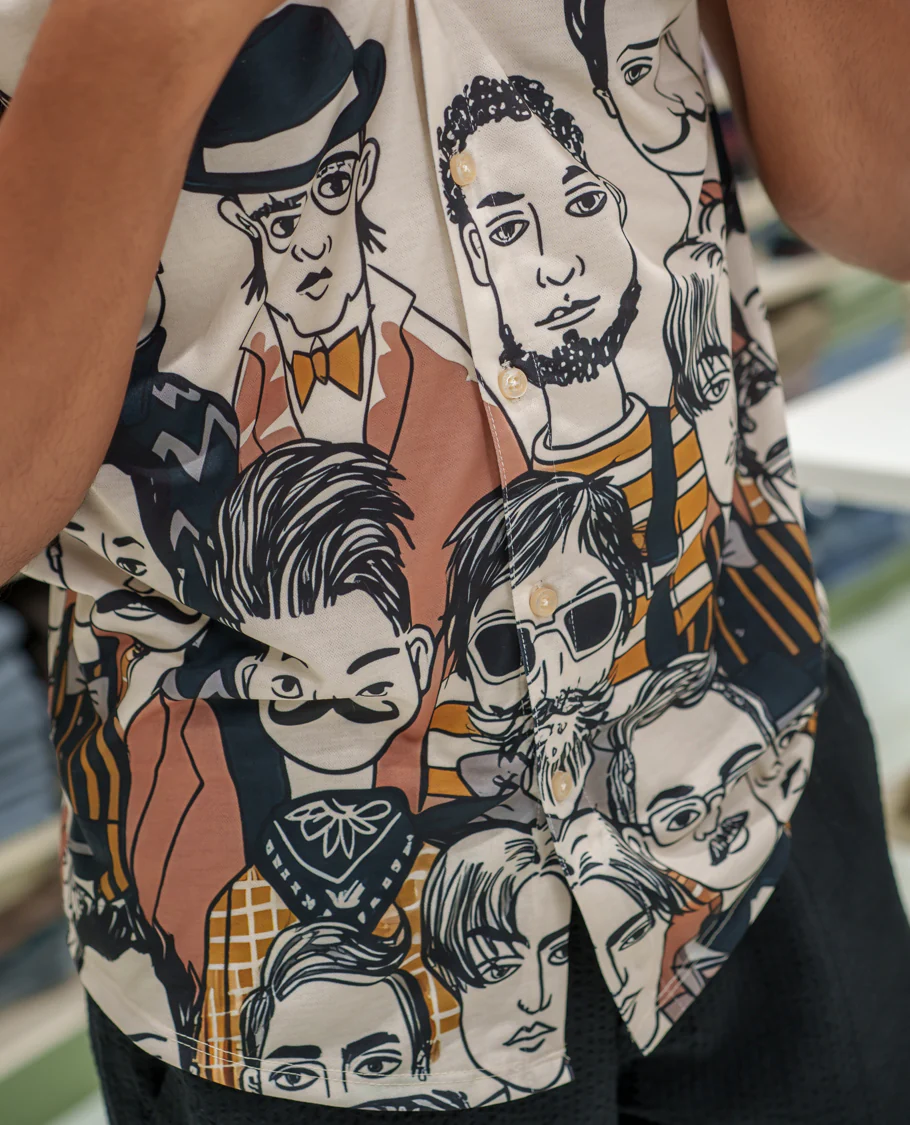 White Cotton-Blended Casual Shirt Comes with Human Figurines Print, Spread Collar, Half Sleeves, Regular Fit, and Regular Length - Image 6