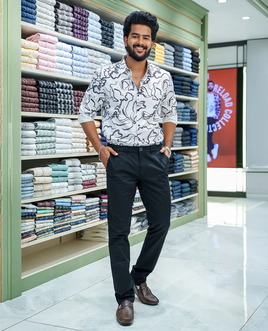White Cotton Blended Casual Shirt, Gracefully Embellished with Abstract Design Prints, Featuring a Spread Collar, Full Sleeves, Slim Fit, and Regular Length - Image 2