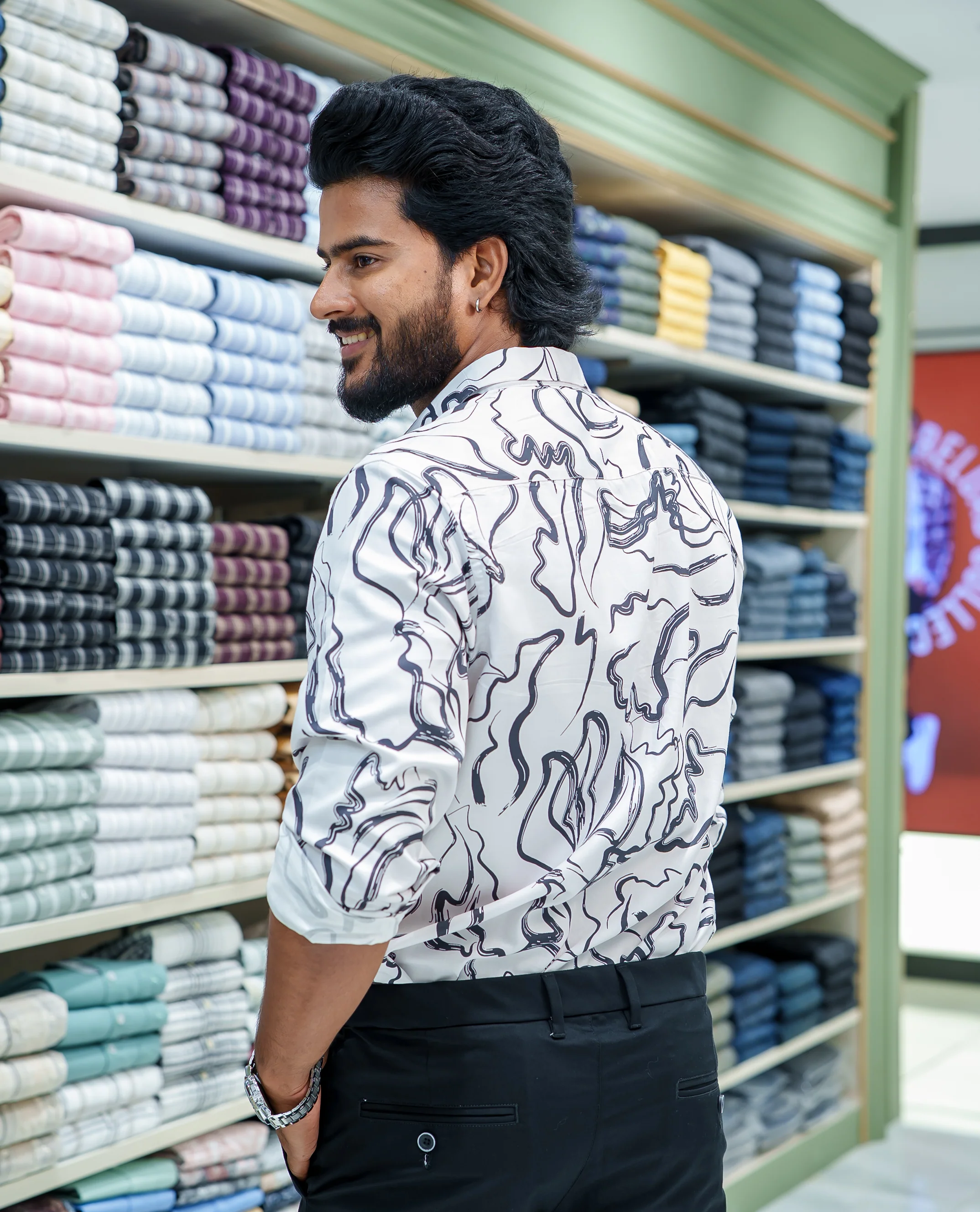 White Cotton Blended Casual Shirt, Gracefully Embellished with Abstract Design Prints, Featuring a Spread Collar, Full Sleeves, Slim Fit, and Regular Length - Image 4