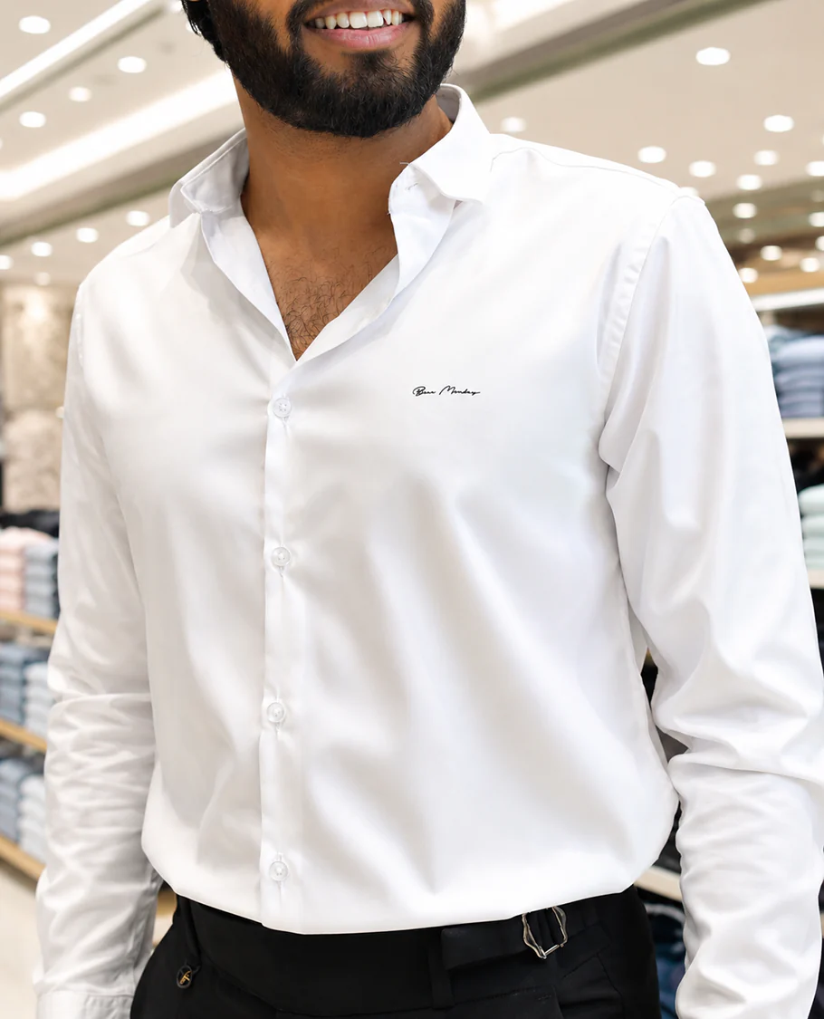 White Solid Satin Formal Shirt, Featuring a Spread Collar, Full Sleeves, Slim Fit, and Regular Length - Image 6