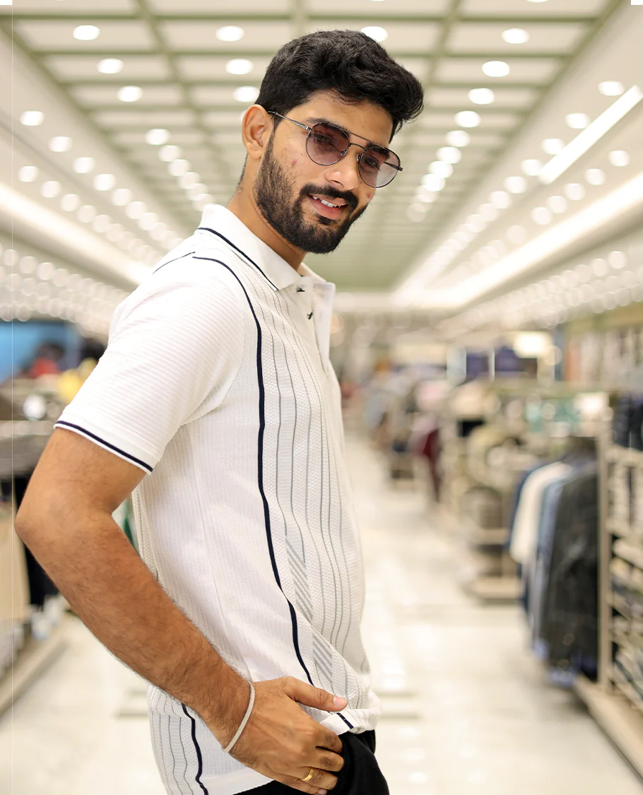 White Striped Cotton-Blended T-Shirt Comes with Half-Sleeves, a Polo Neck, a Slim Fit, and Regular Length - Image 4