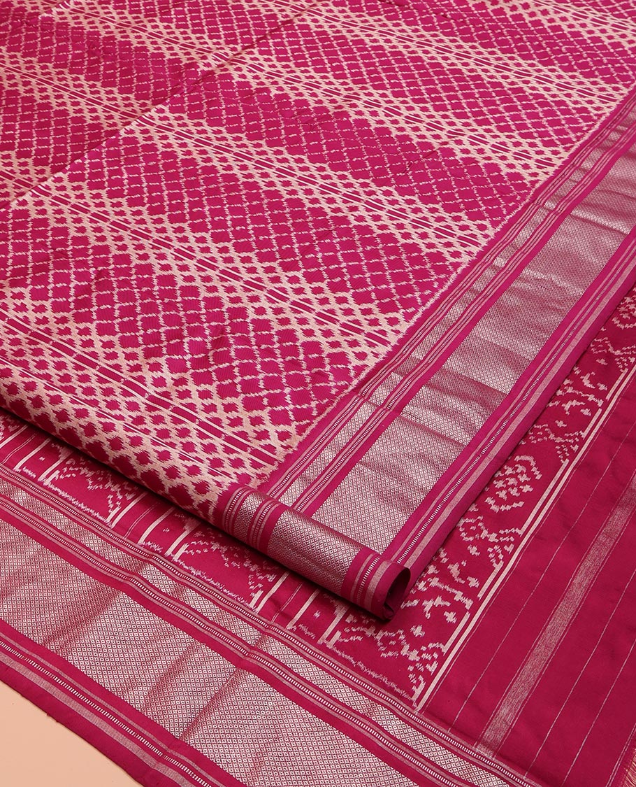 Wine Ikkat Silk Saree, Decorated with Ikkat Jaal Designs All Over Its Body, Highlighted by a Self-Border of Diamond Zari Designs, Pallu of Ikkat Designs, and Paired with a Matching Blouse - Image 2