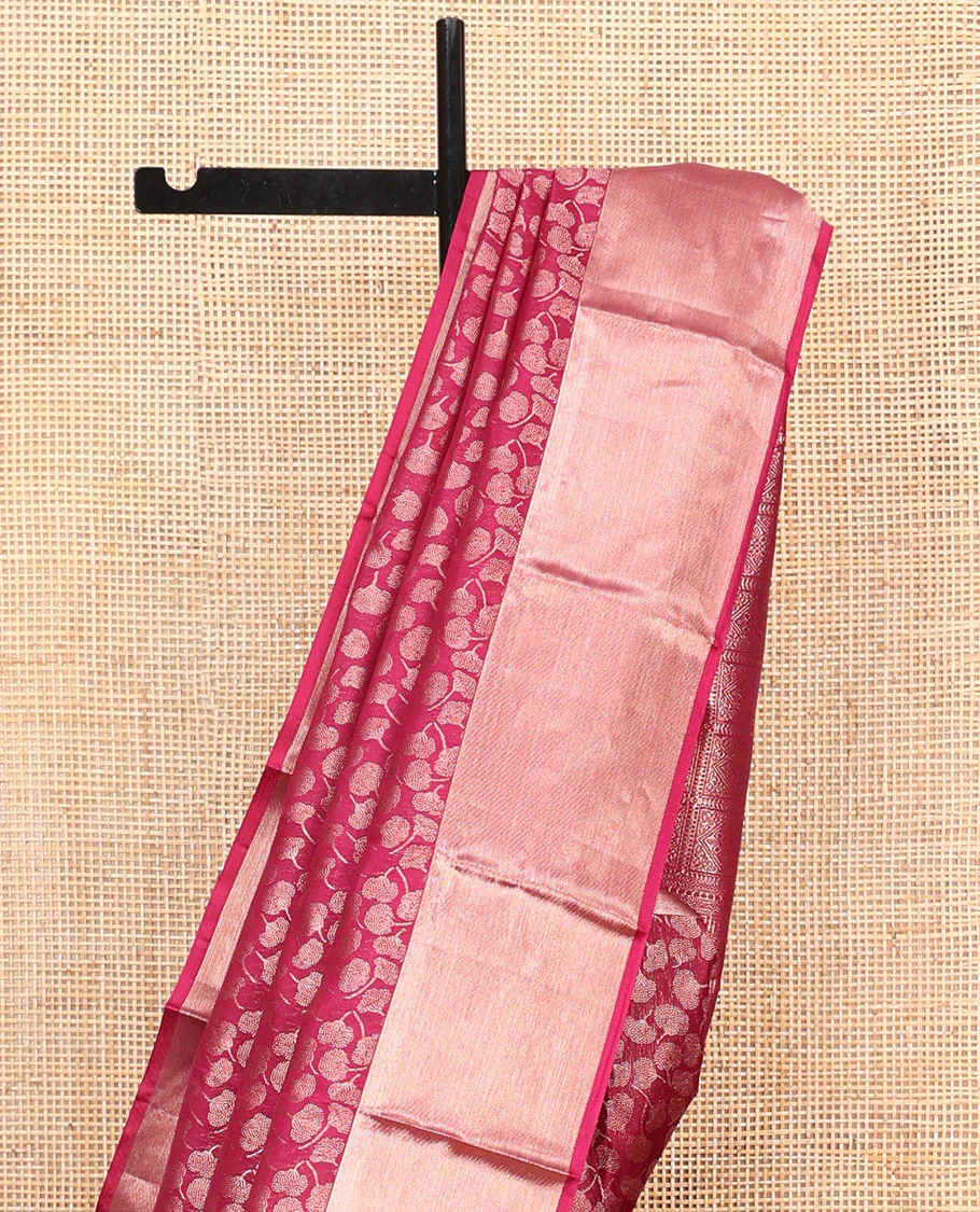 Wine Kanchipuram Wedding Silk Saree, Gleamed Up with Floral Buttas on Its Body, Highlighted by a Zari Border, Pallu of Geometric Designs, and Paired with a Matching Blouse - Image 3