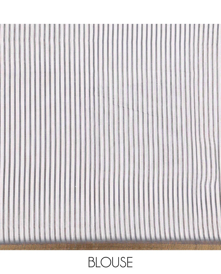 Wine Linen Cotton Saree, Adorned with Half-And-Half-Style Polka Dots, a Subtle Piping Border, Contrast Vertically Striped Pallu, and a Contrast Blouse - Image 3