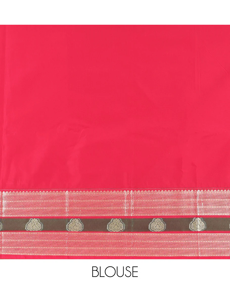 Wine Maroon and Dark Pink Budget Silk Saree, Accentuated with Manga and Diamond Buttas on Its Body, Complemented by Contrast Traditional Zari Design Border, Pallu Steeped with Traditional Designs, and Paired with a Contrast Blouse - Image 7