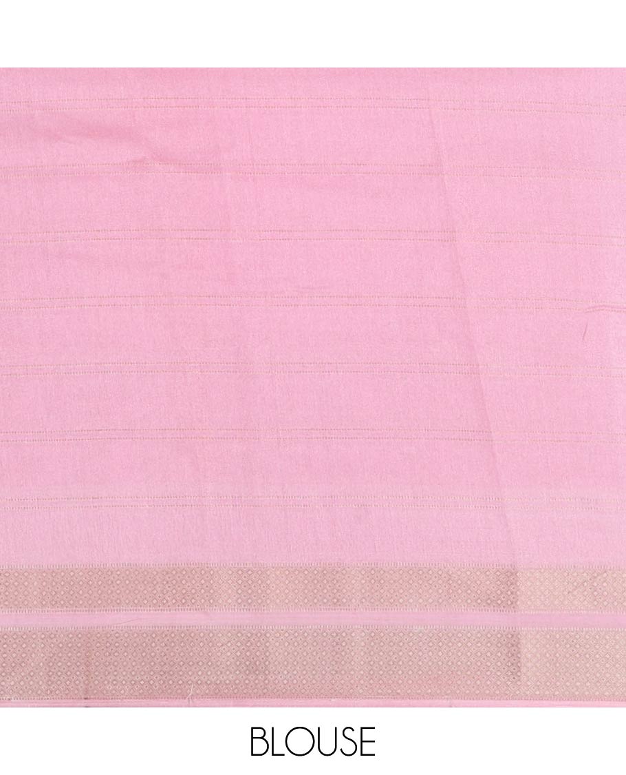 Wine Milan Moss Chiffon Saree, Subtly Sparkled with Stripes on Its Body, Complemented by a Contrast Geometric-Patterned Zari Border, Pallu of Stripes and Temple Designs, and Paired with a Contrast Blouse - Image 3