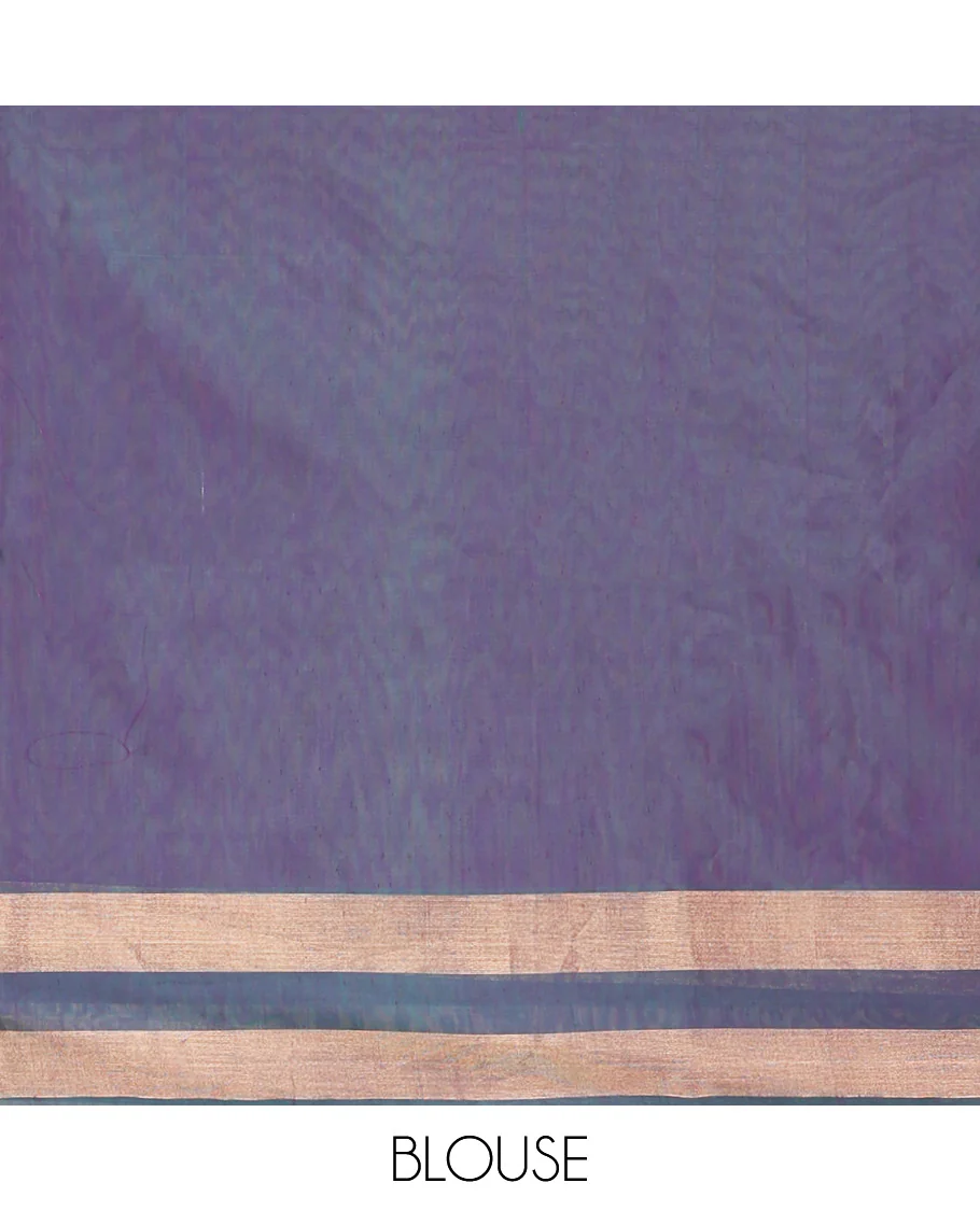 Wine Silk Cotton Saree, Adorned with Zari Buttas All Over Its Body, Complemented by Contrast Zari Border, Grandly Decked Up Pallu and Paired with a Contrast Blouse - Image 5