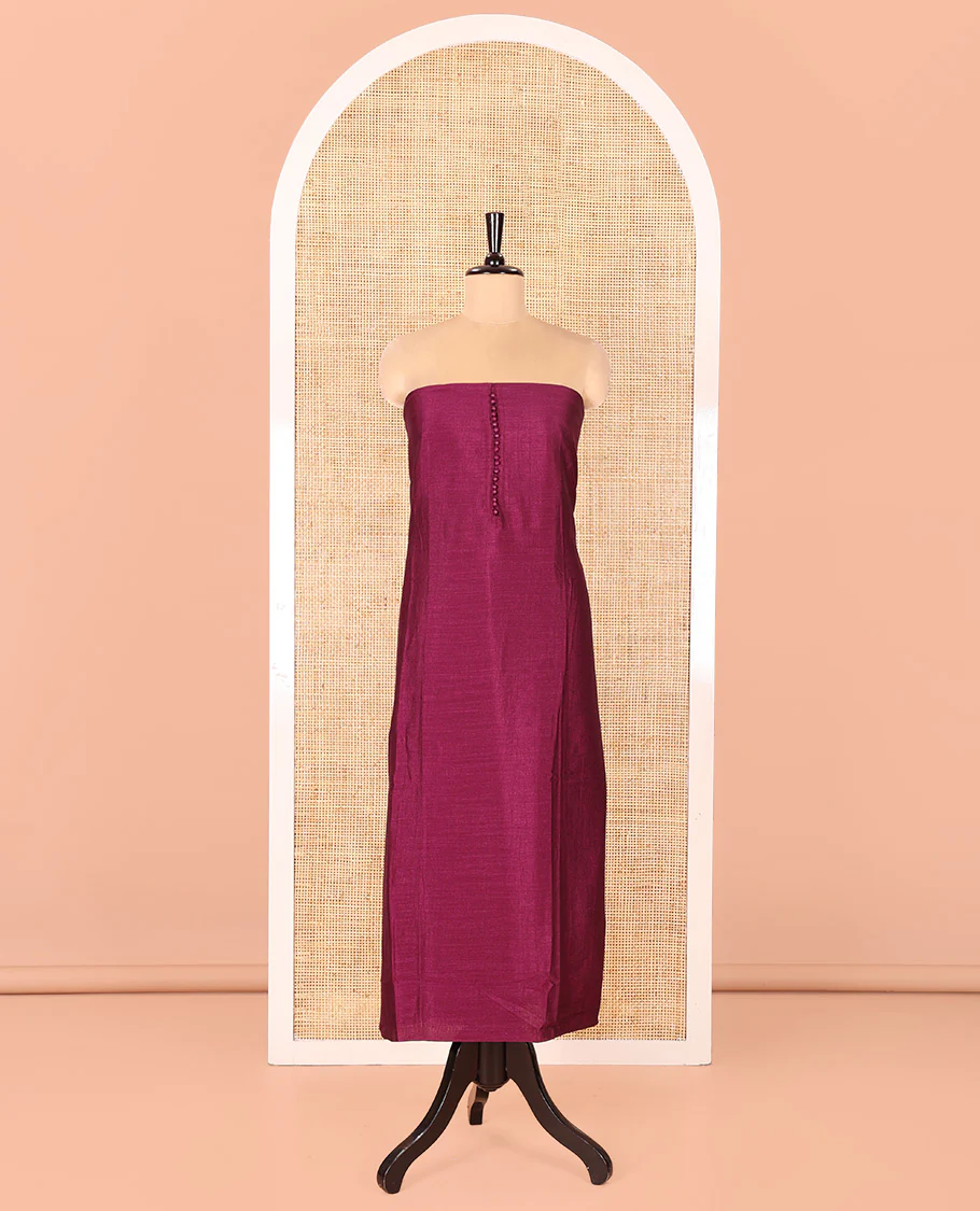 Wine Vichitra Silk Material Chudidar Set, Highlighted by Pom-Pom Necklined Top, a Plain Santoon Bottom, and Paired Scallop Multi-Color Floral Embroidered Organza Dupatta - Image 4