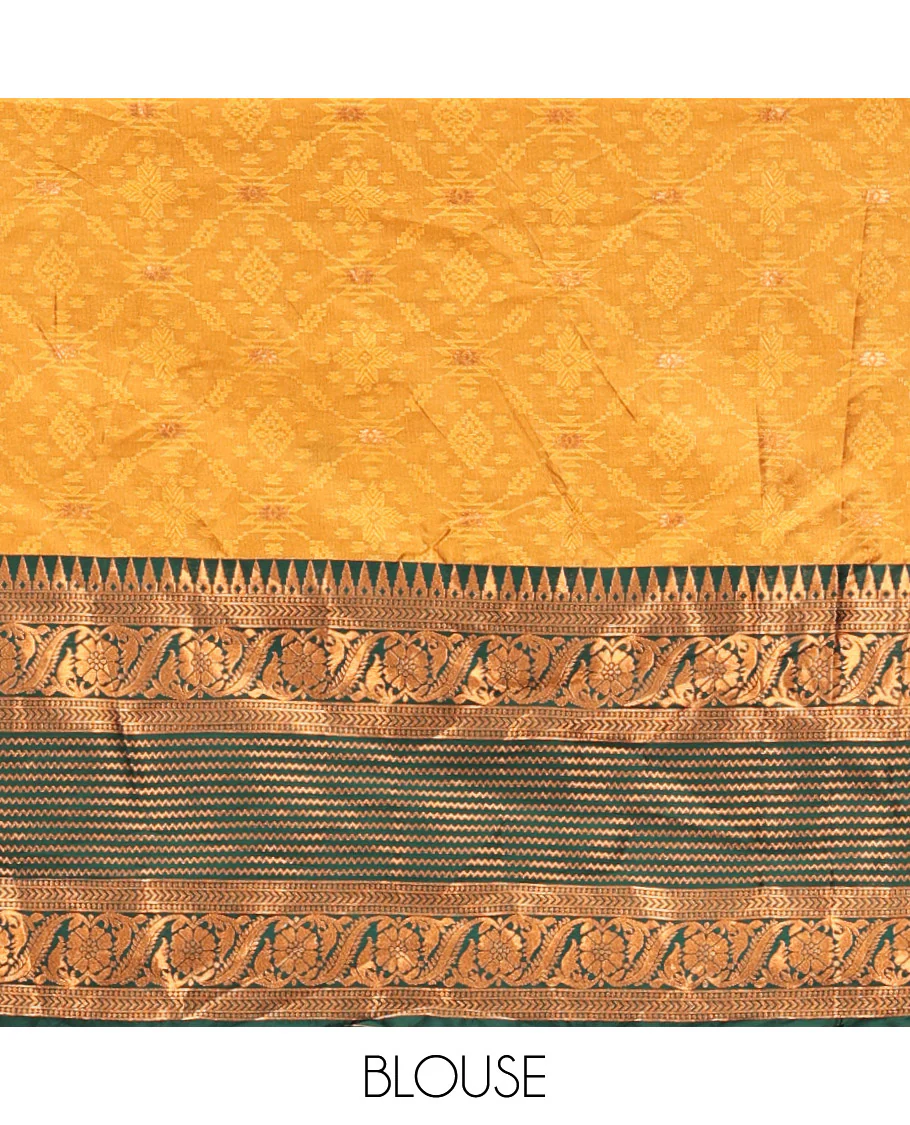 Yellow Art Silk Half Saree, Delicately Woven with Embossed and Buttas Skirt, Contrast Traditional Border, Matching Blouse, and a Contrast Dhavani - Image 4
