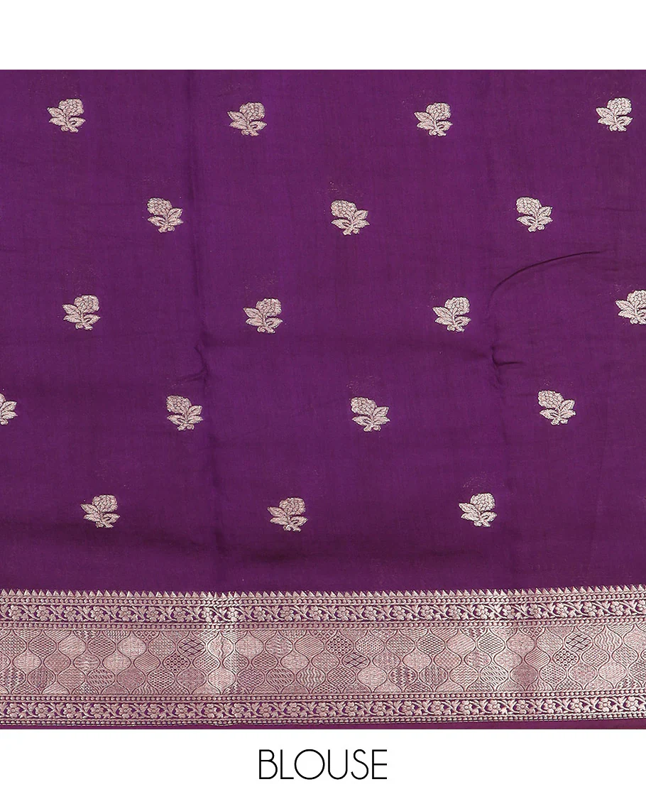 Yellow Assam Silk Saree Prettified with Zari Buttas on Its Body, Complemented by a Contrast Traditional Zari Design Border, a Vibrant Pallu of Zari Stripes, and Paired with a Contrast Blouse - Image 4