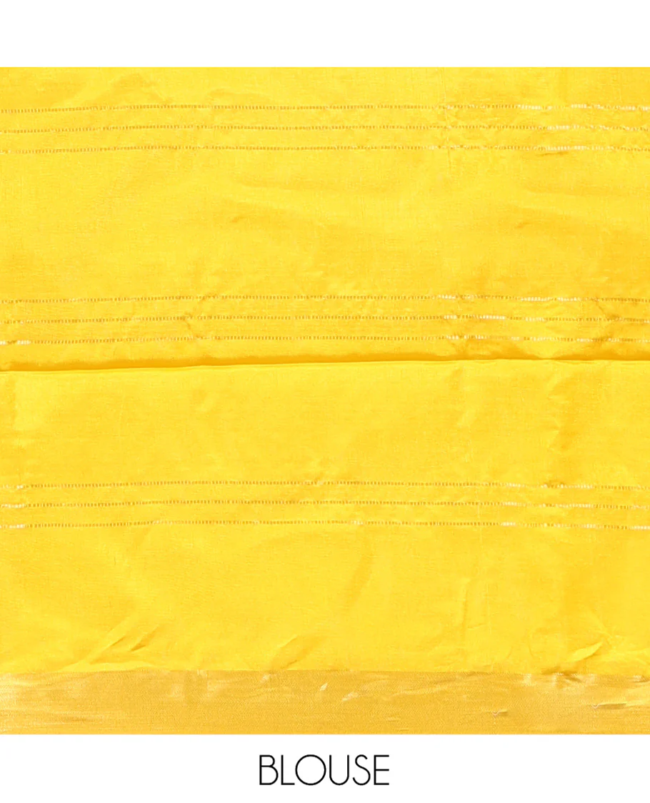 Yellow Banana Pith Saree, Sparsely Woven with Buttas and Stripes on Its Body, Subtly Zari Border, Pallu Steeped with Zari Stripes, and Paired with a Matching Blouse - Image 5