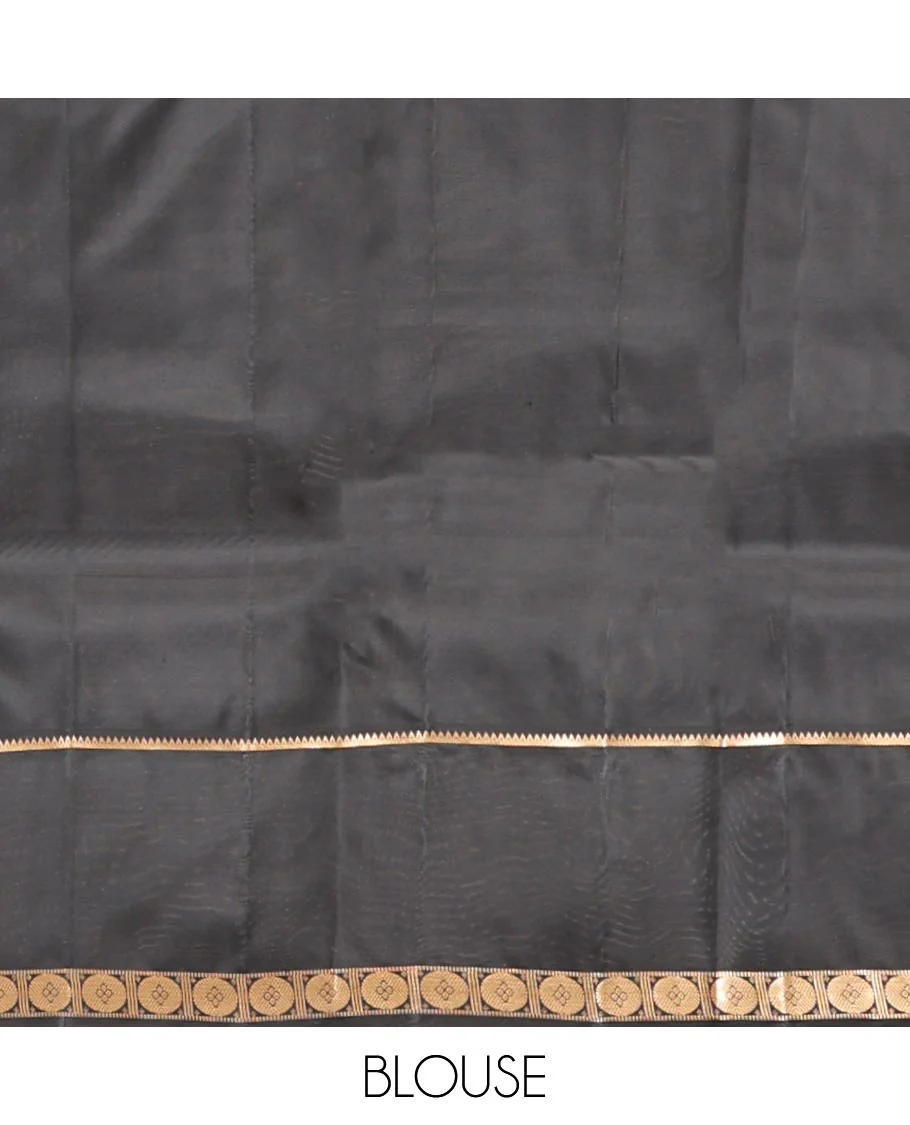 Yellow-Black Vasundhara Lite Silkmix Saree Features Checks, Contrast Rettai Pettu Rekku-Poun Border, Zari-Striped Pallu, and a Contrast Blouse - Image 11