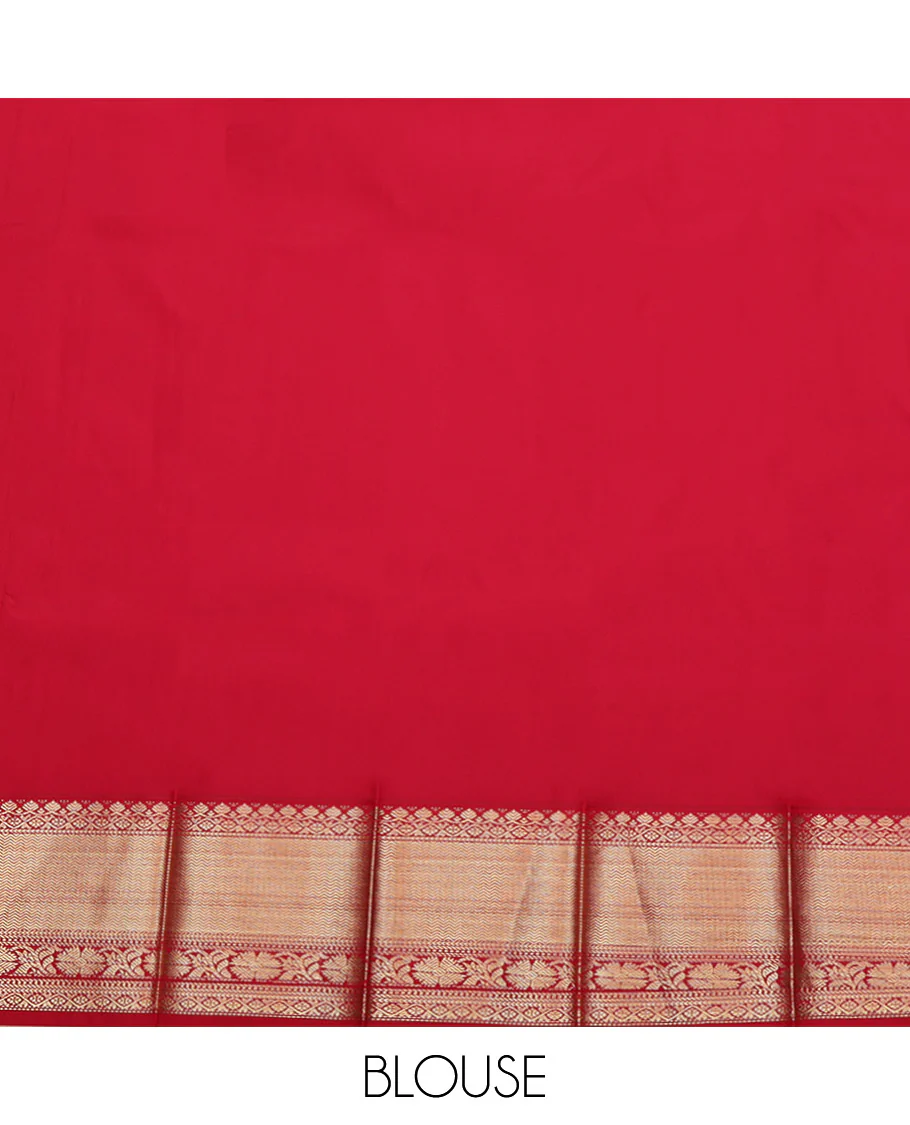 Yellow Budget Silk Saree, Decked Up with Zari Buttas on Its Body, Complemented by a Contrast Traditional Zari Design Border, Grand Pallu, and Paired with a Contrast Blouse - Image 4