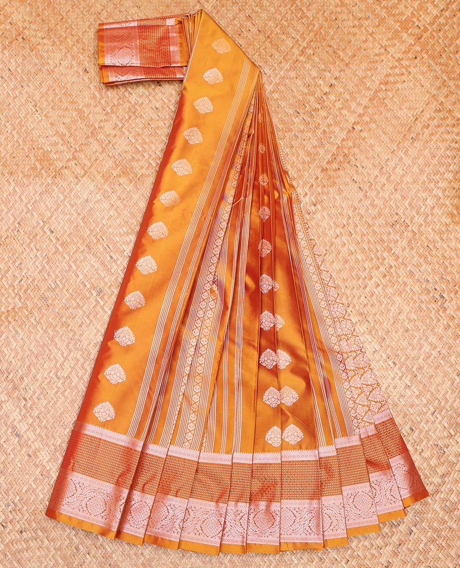 Yellow Budget Silk Saree, Detailed with Zari Buttas All Over Its Body, Highlighted by a Traditional Zari Border, Intricately Designed Pallu, and Paired with a Matching Blouse - Image 2
