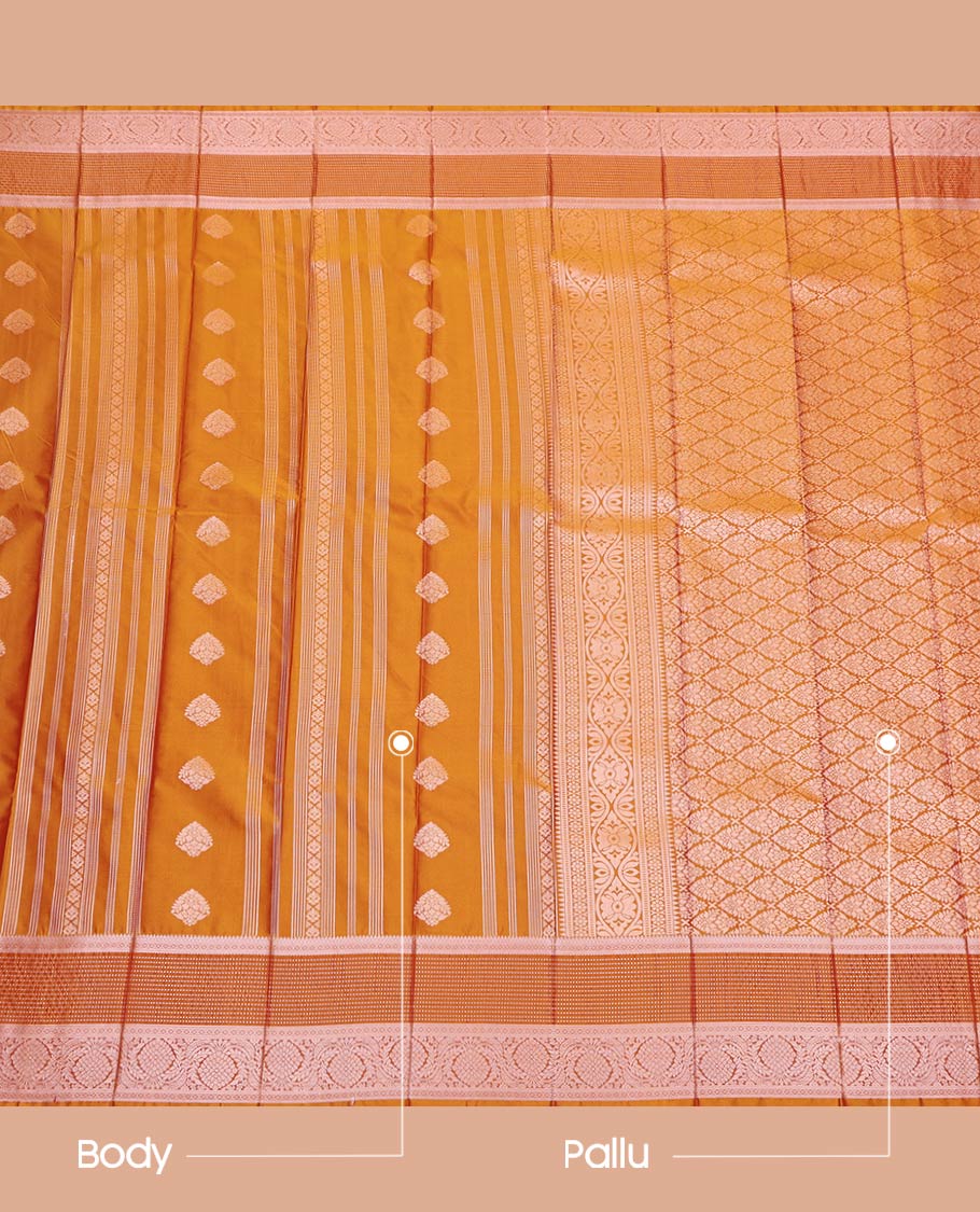 Yellow Budget Silk Saree, Detailed with Zari Buttas All Over Its Body, Highlighted by a Traditional Zari Border, Intricately Designed Pallu, and Paired with a Matching Blouse - Image 3