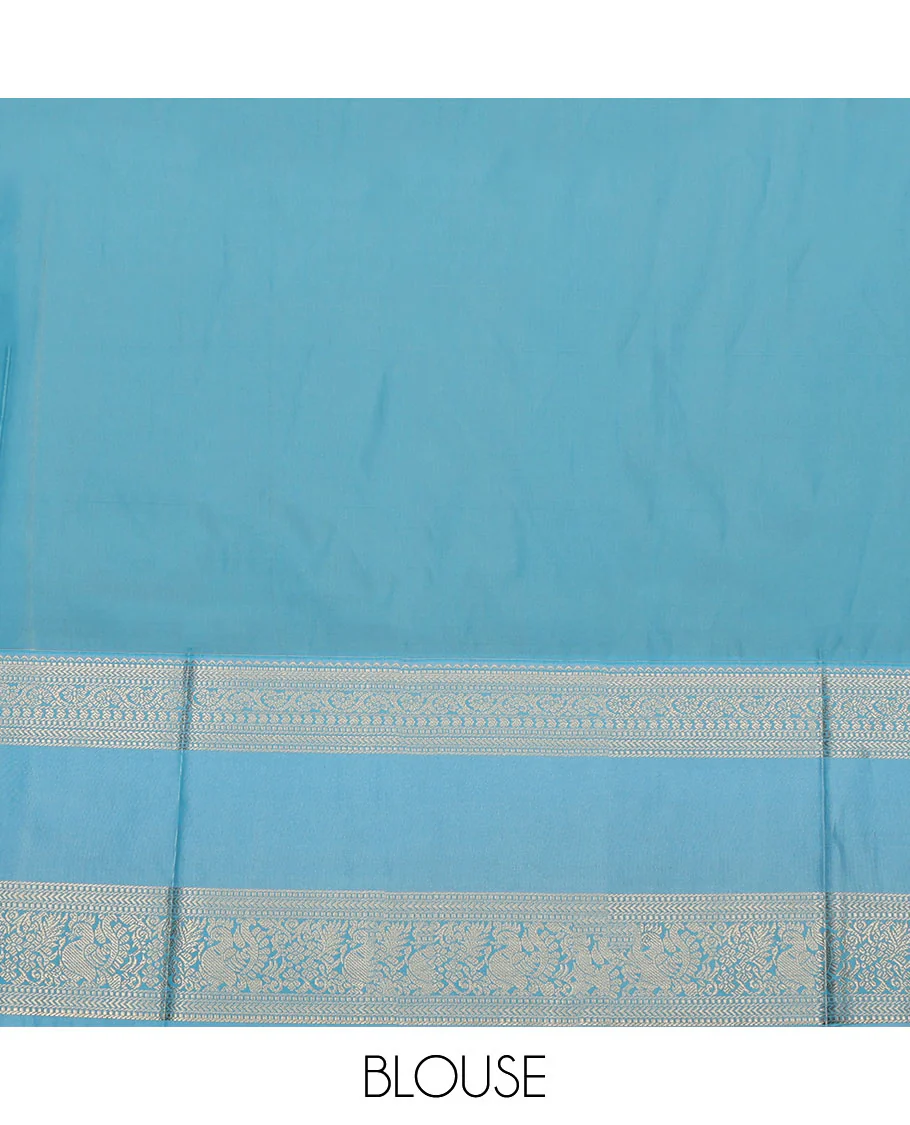 Yellow Budget Silk Saree, Elevated with Zari Buttas and Stripes on Its Body, Complemented by a Contrast Traditional Zari Designs Woven Rettai Pettu Border, Grand Pallu, and Paired with a Contrast Blouse - Image 4