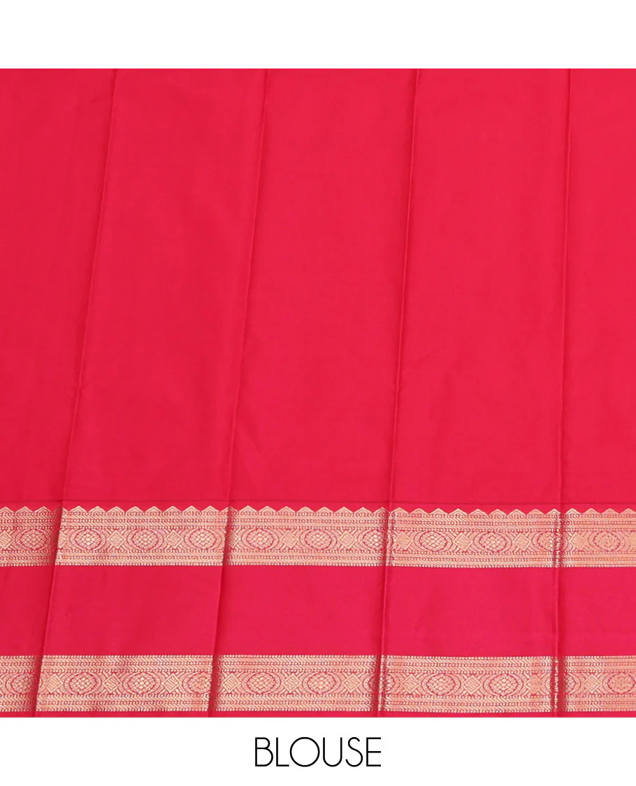 Yellow Budget Silk Saree, Embellished with Zari Buttas and Stripes on Its Body, Complemented by a Contrast Traditional Rettai Pettu Border, Grand Jaal Pallu, and Paired with a Contrast Blouse - Image 4