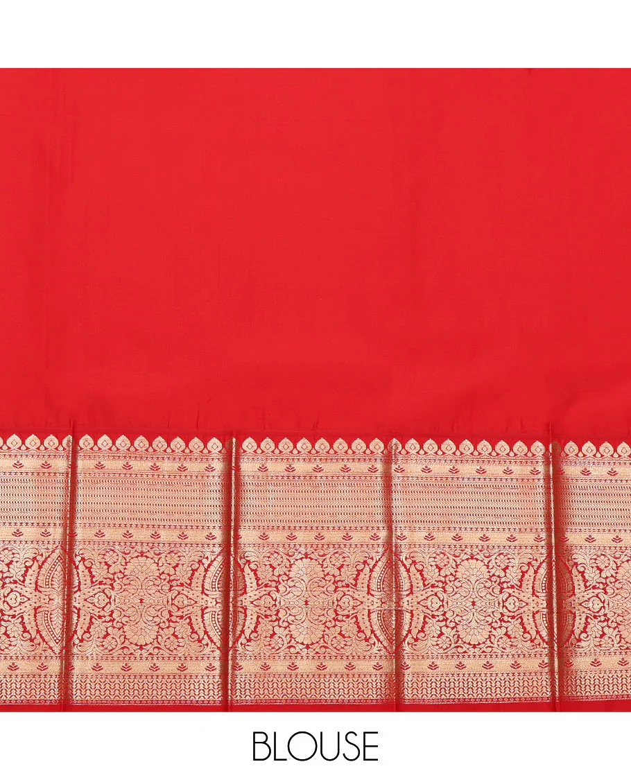 Yellow Budget Silk Saree, Mesmerized with Zari Buttas, Complemented by a Contrast Traditional Zari  Border, Pallu of Jaal Designs, and a Contrast Blouse - Image 4