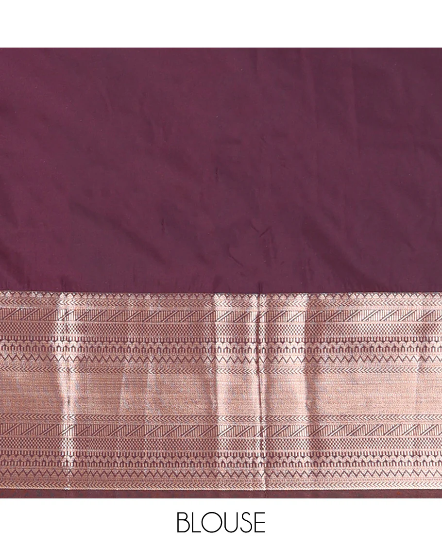 Yellow Budget Silk Saree, Ornamented with Zari Buttas All Over Its Body, Complemented by Contrast Border of Traditional Designs Woven in Zari, Gracefully Embellished Pallu, and Paired with a Contrast Blouse - Image 4